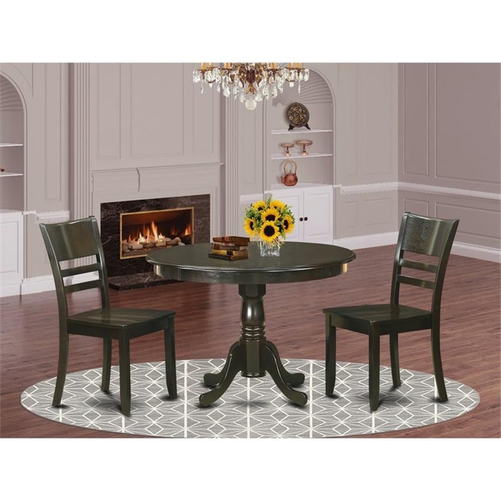 East West Furniture HLLY3-CAP-W 3-Piece Round Kitchen Table Set with Pedestal Base & 2 Dining Chairs - Compact 42x42 Inch Cappuccino Dining Set for Small Spaces, Apartments & Breakfast Nooks - Perfect for Cozy Meals, Morning Coffee & Space-Saving Dining Solutions