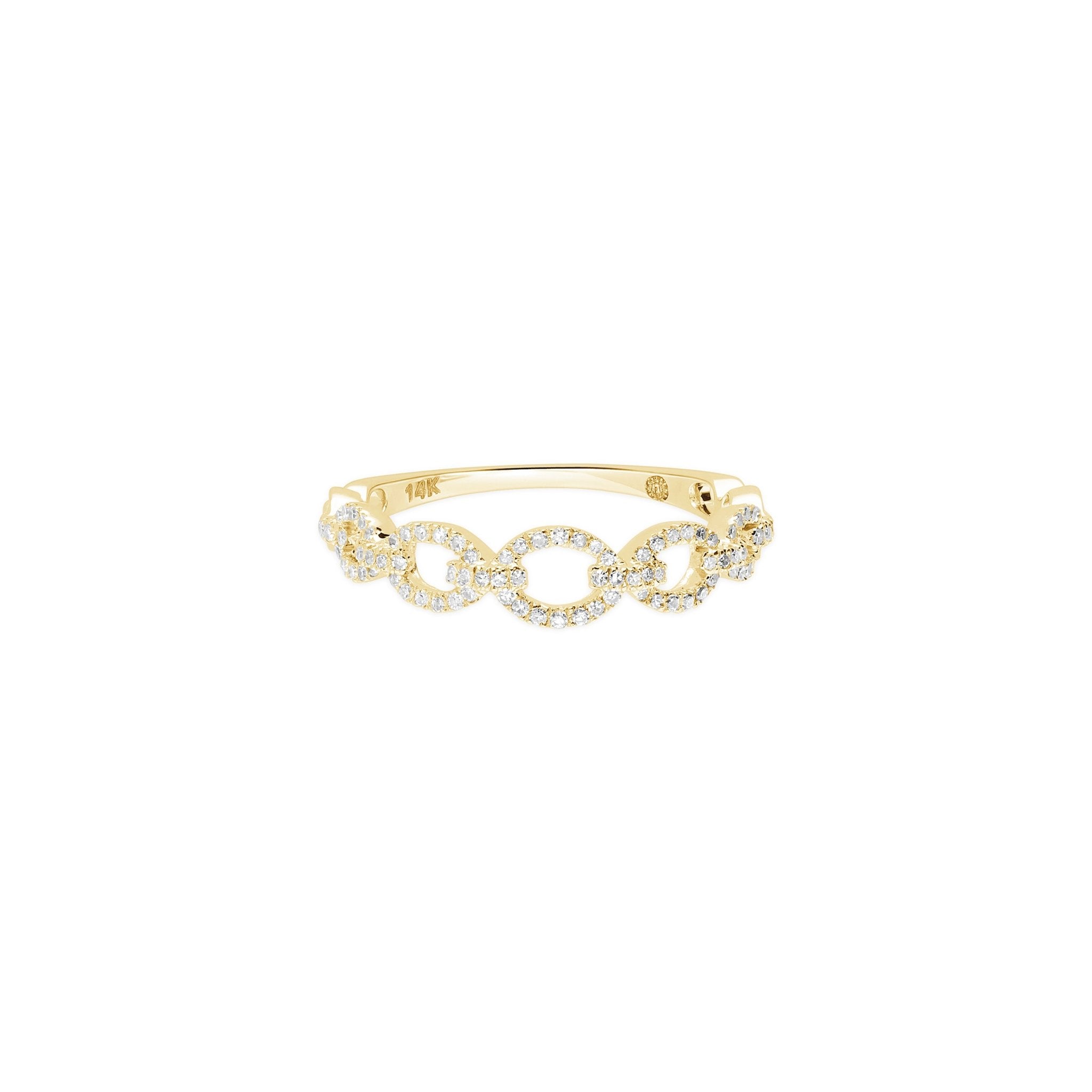 14k Yellow Gold Diamond Chain Link Ring for Women - Elegant Stackable Jewelry for Everyday Wear & Special Occasions