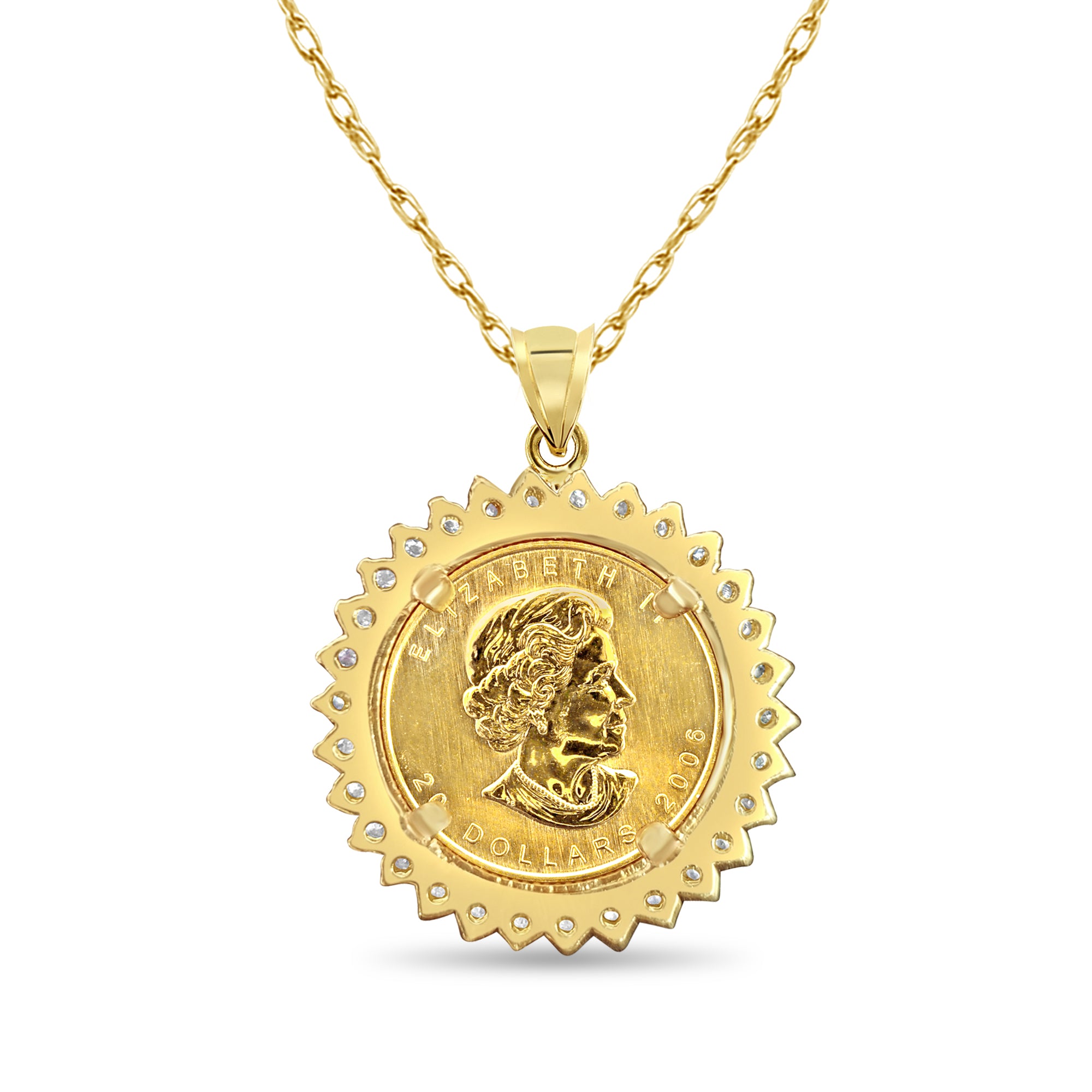 1/2OZ Fine Gold Canadian Maple Leaf Diamond Coin Necklace – Elegant Jewelry Gift for Women, Perfect for Anniversaries, Birthdays & Special Occasions