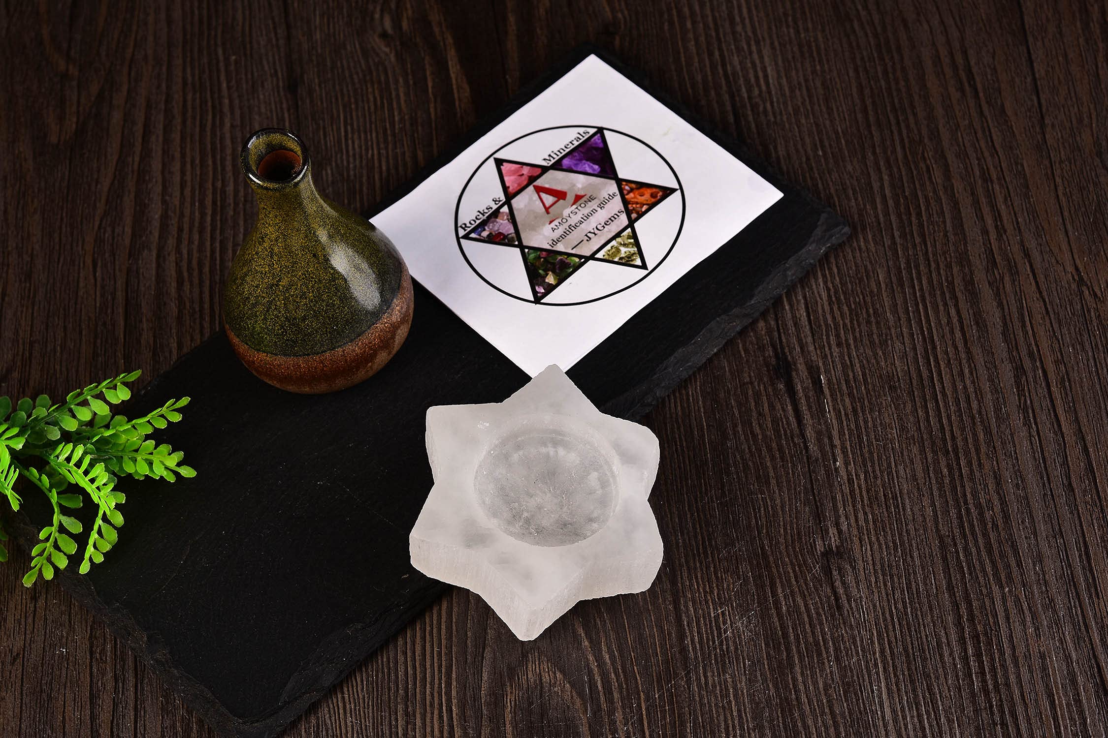 AMOYSTONE Selenite Tealight Holders - 2PC Star Shaped Crystal Candle Holders for Decorative Home & Meditation, 3