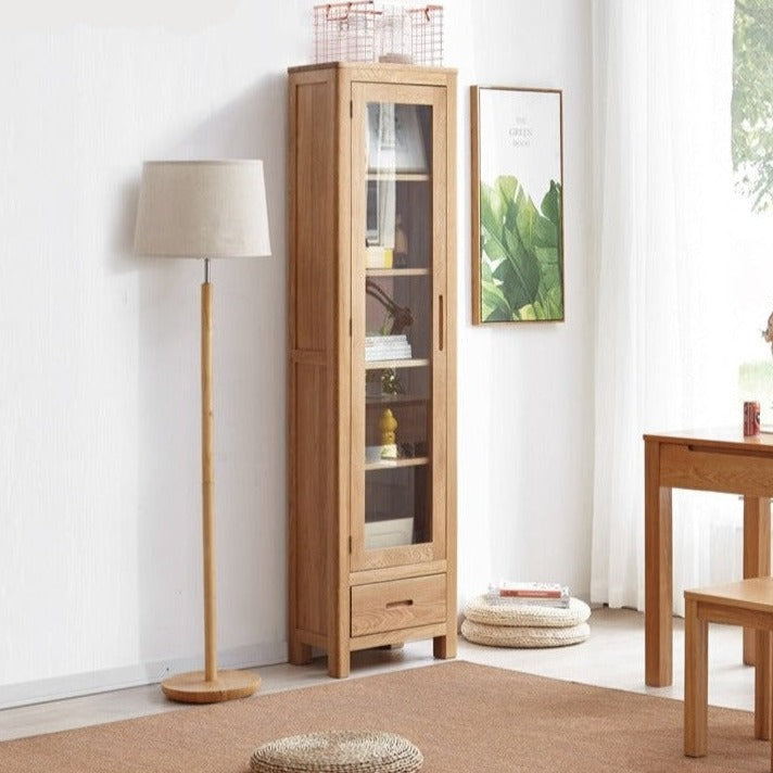 Solid Oak Wood Narrow Bookcase with Doors - Stylish Storage for Books, Decor & Small Spaces | Perfect for Living Room, Office or Bedroom Organization