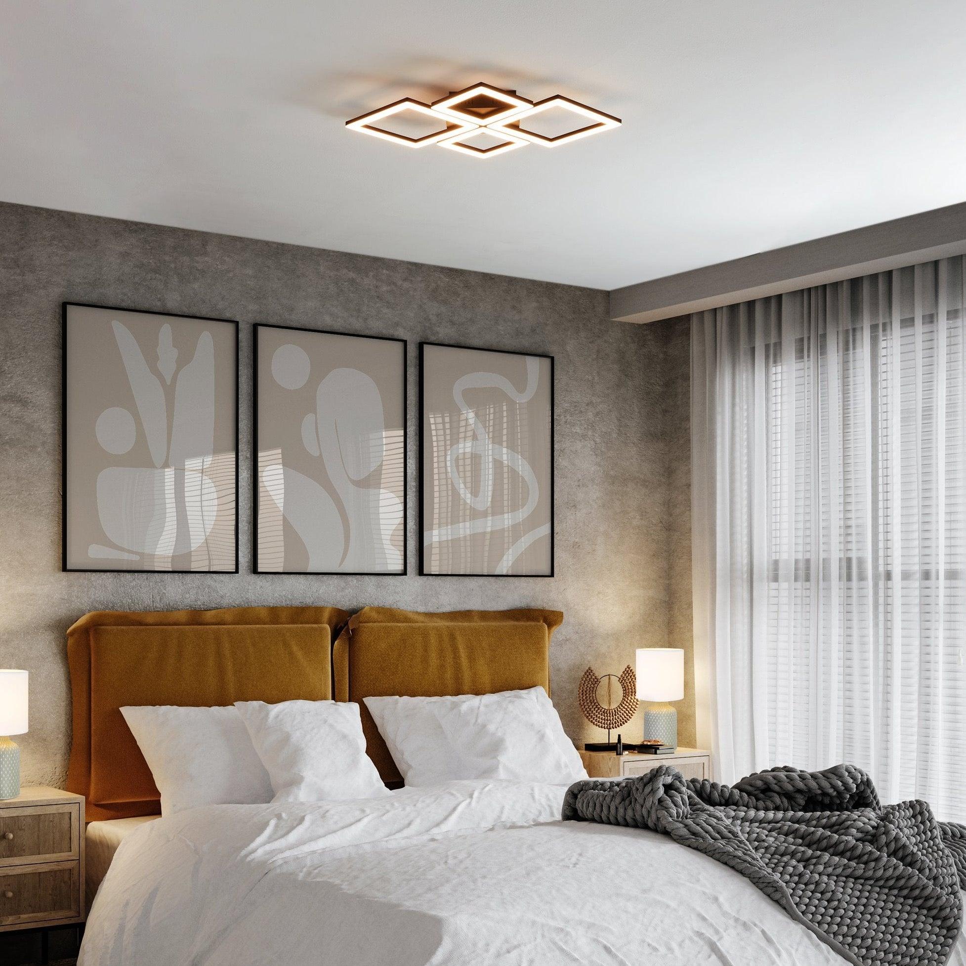 Eglo Connect Paranday Z Smart LED Flush Mount Ceiling Light - 4 Square Design in Black & White | Modern Lighting for Living Room, Bedroom & Kitchen
