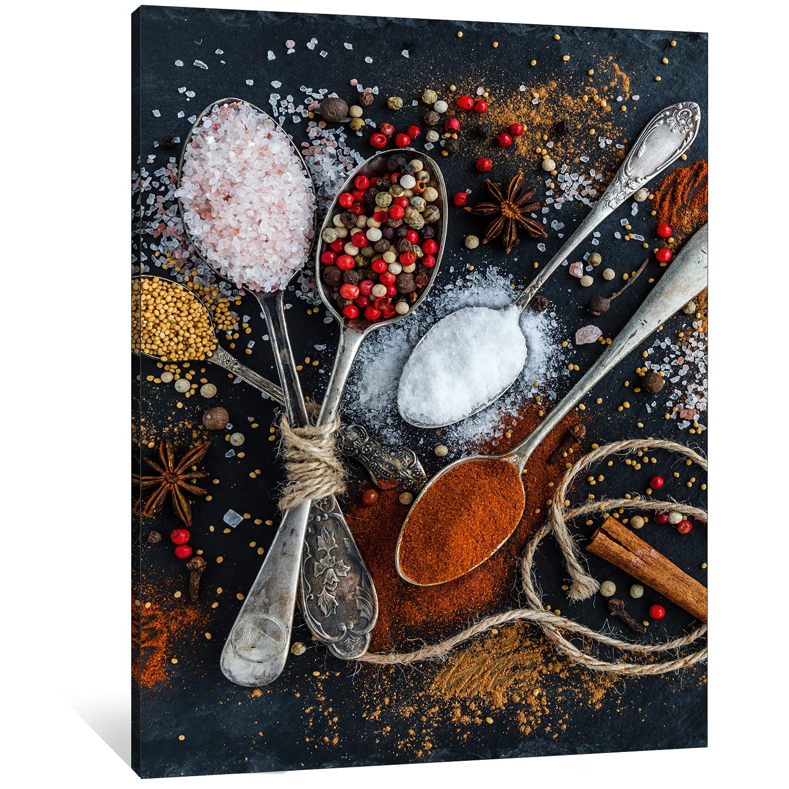 Modern Kitchen Canvas Wall Art - Colorful Spices & Spoons Decor, 28x40 Inches Dining Room Painting, Vibrant Kitchen Wall Decor for Home, Restaurant & Cafe