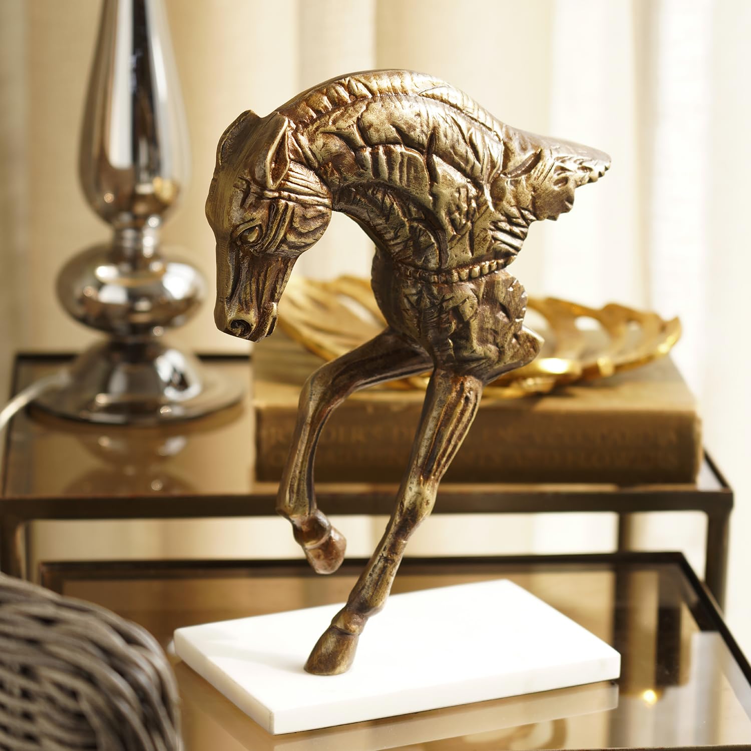 PURE HOME + LIVING Brown Antique Horse Figurine - Vintage Home Decor Statue for Farmhouse, Western & Rustic Interior Design | Perfect for Shelf Display, Mantel Decor or Cowboy Theme Gifts
