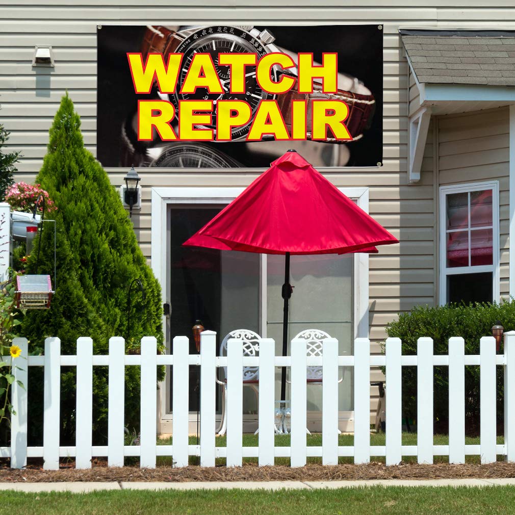 Vinyl Banner for Watch Repair Business - 60x144 Inches, Weatherproof, Outdoor, Industrial Yard Sign with 10 Grommets (Multiple Sizes Available) - Perfect for Storefronts, Trade Shows & Outdoor Advertising