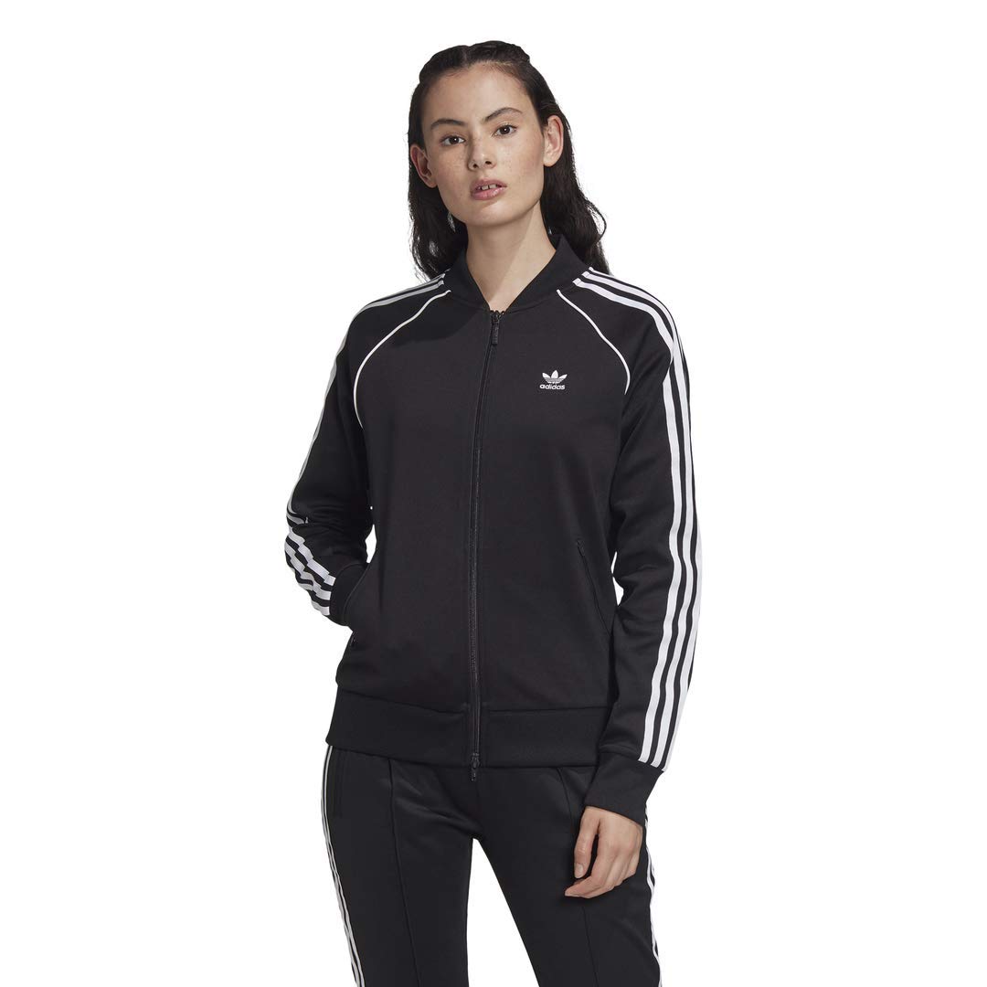 adidas Originals Women's Super Track Jacket - Black & White Athletic Top for Running, Gym & Casual Wear | Size XL | Lightweight Comfort & Stylish Design