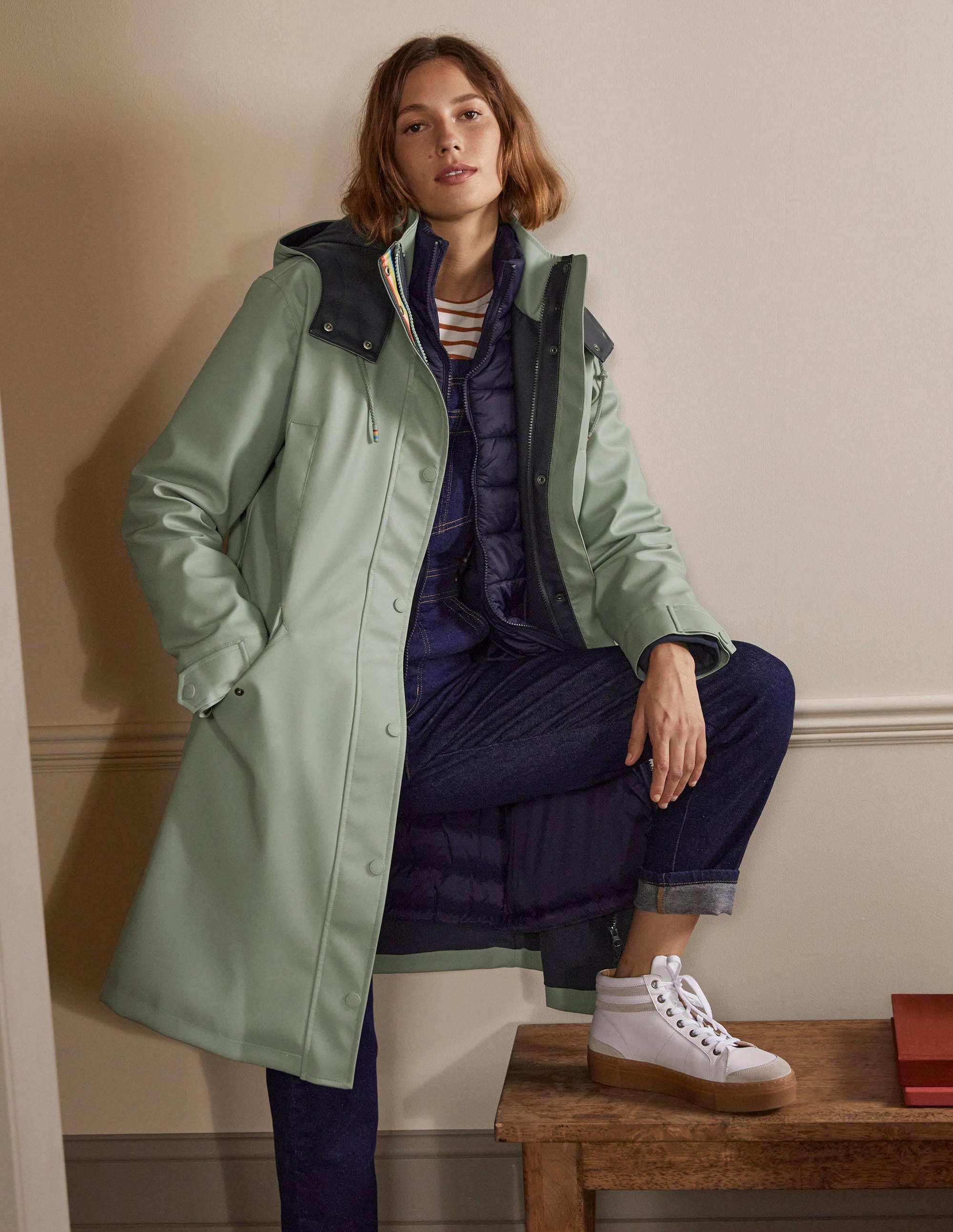 Waterproof Bamburgh Raincoat for Women - Lightweight Sage/Navy Outdoor Jacket - Perfect for Hiking, Commuting & Rainy Day Protection