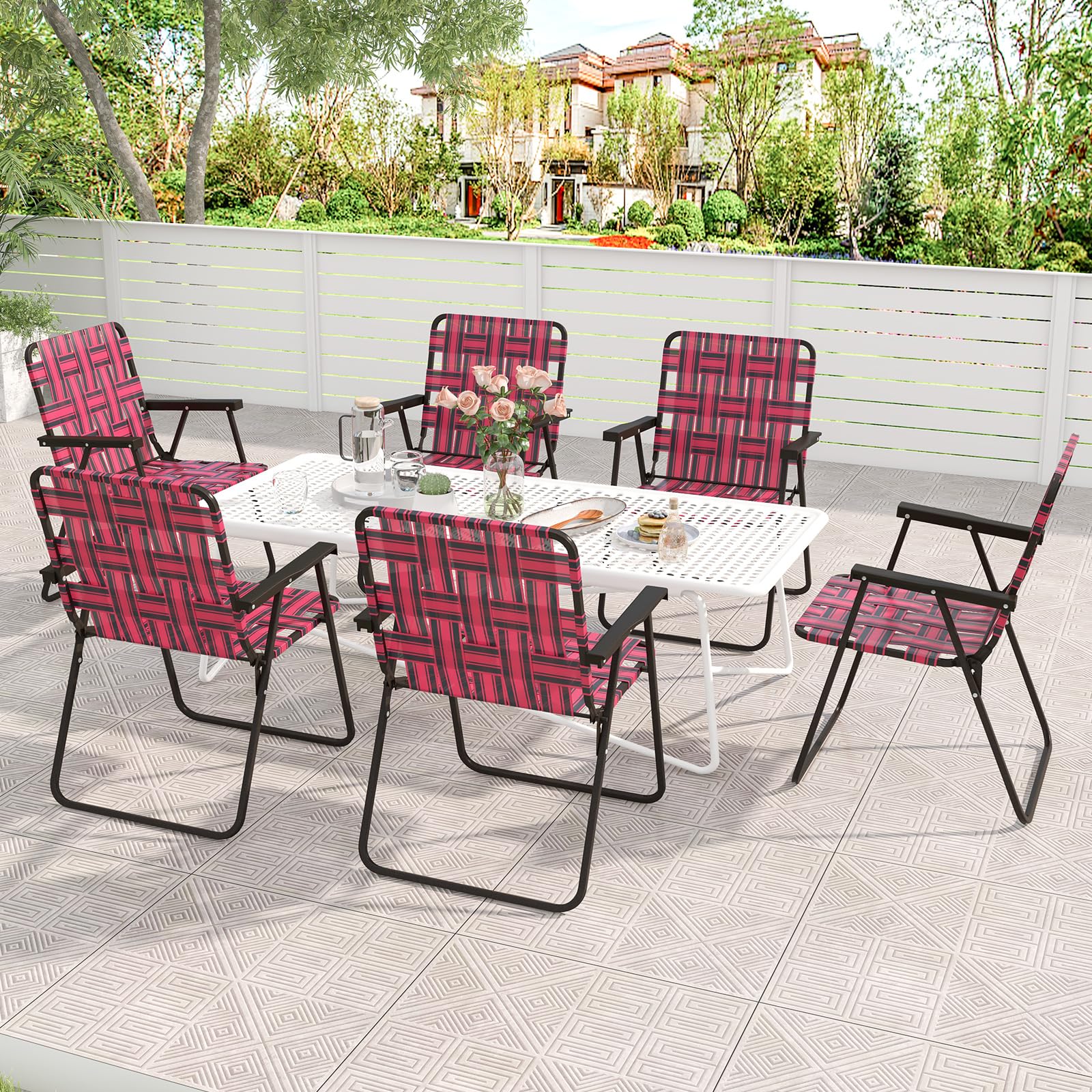 Tangkula 6-Pack Folding Lawn Chairs - Heavy Duty Metal Frame Webbed Patio Chairs with Wide Armrests | Portable Outdoor Dining Chairs for Backyard, Camping, Beach & Poolside | Perfect for Picnics, BBQs and Summer Relaxation