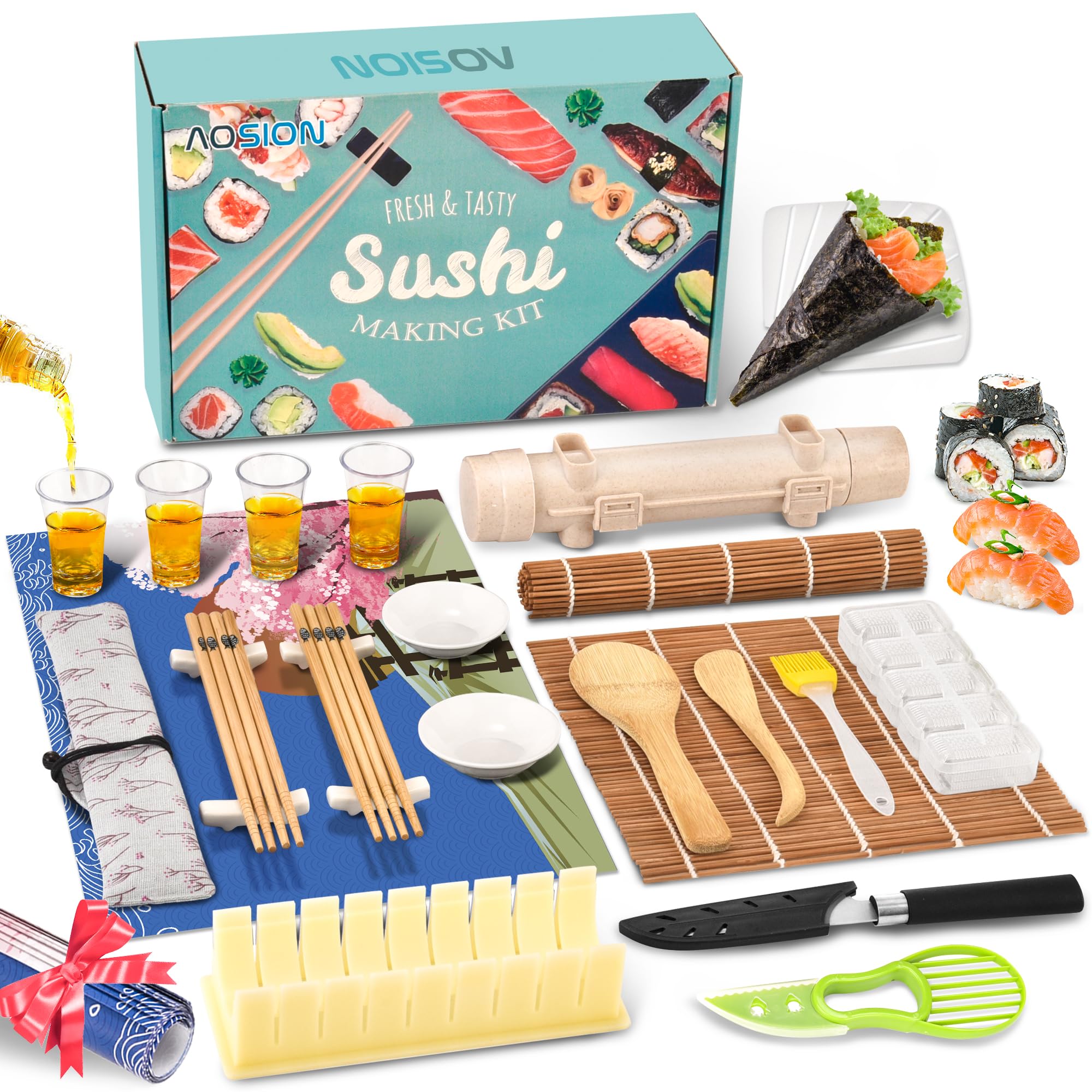 Premium Sushi Making Kit for Beginners & Professionals - Complete DIY Sushi Maker Set with Bamboo Rollers, Sushi Bazooka, Nigiri Mold, Knife & Accessories - Perfect for Home Cooking, Parties & Japanese Cuisine Lovers