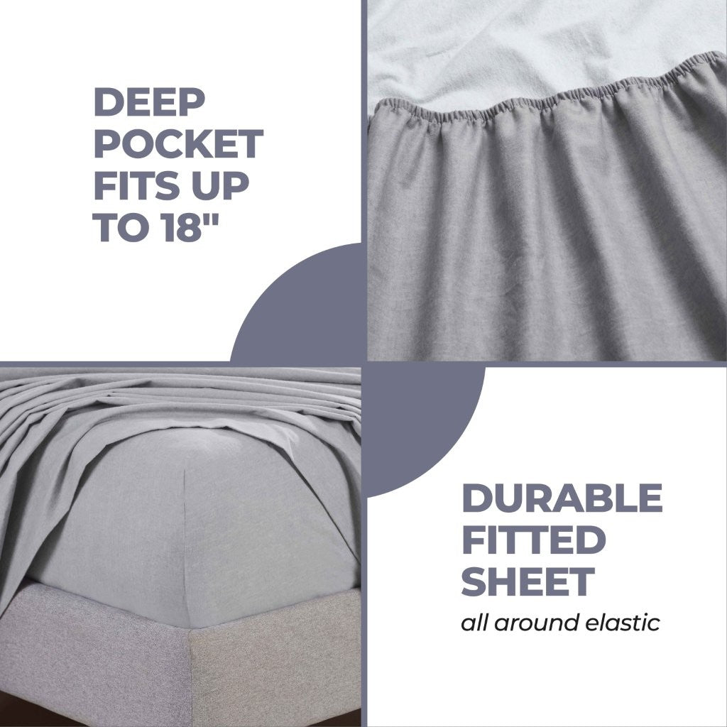 Premium Melange Flannel Cotton Two-Toned Brushed Deep Pocket Sheet Set - Ultra Soft & Cozy for Winter Nights, Perfect for Bedroom Comfort & Warmth