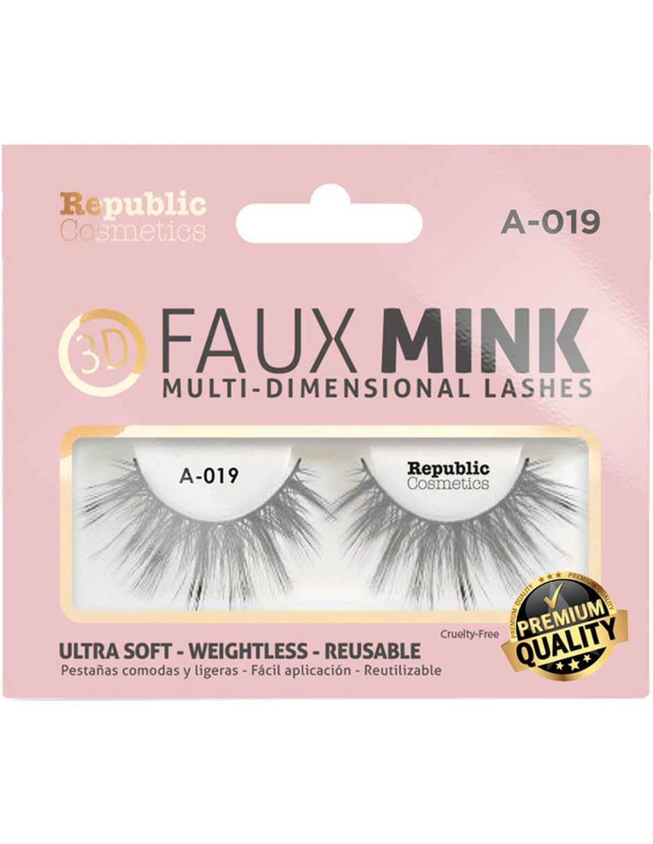 Republic Cosmetics 3D Faux Mink Eyelashes - Box of 1 Pair (Style A019) | Natural Look, Reusable False Lashes for Daily Wear & Special Occasions