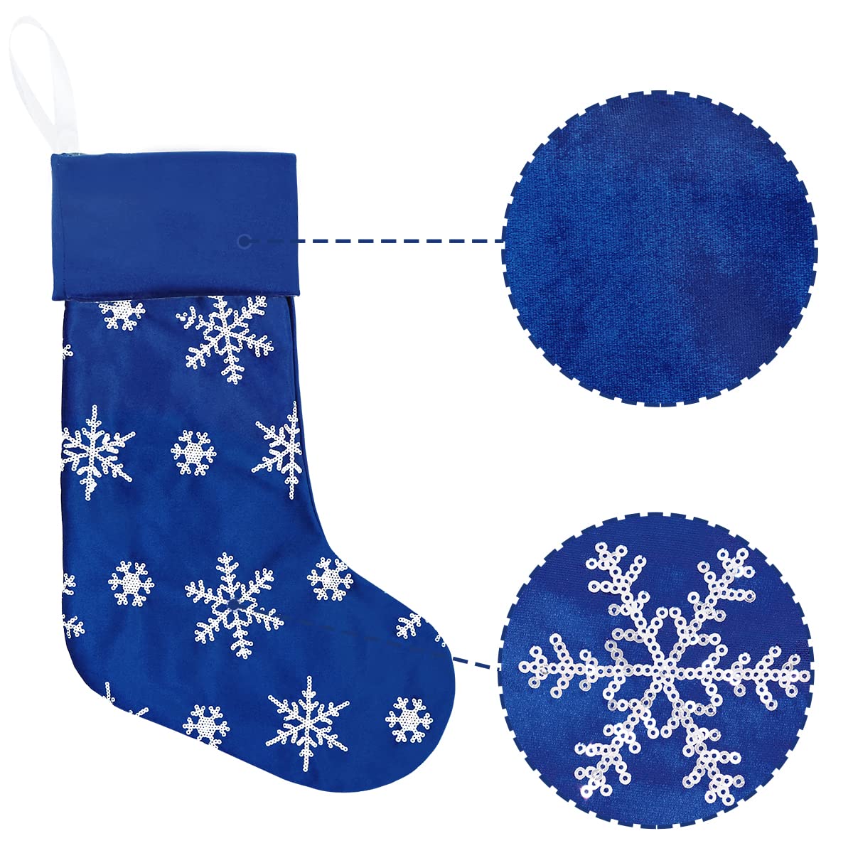 4-Pack 18 Inch Blue Mercerized Velvet Christmas Stockings with Silver Sequin Snowflake Design - Holiday Decor for Family, Xmas Party & Fireplace Mantel Decorations