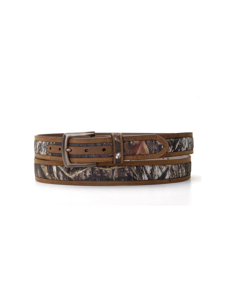 Nocona N24362222 Camo Double Stitch Genuine Leather Belt for Men - Brown Western Style Belt for Outdoor, Hunting & Casual Wear