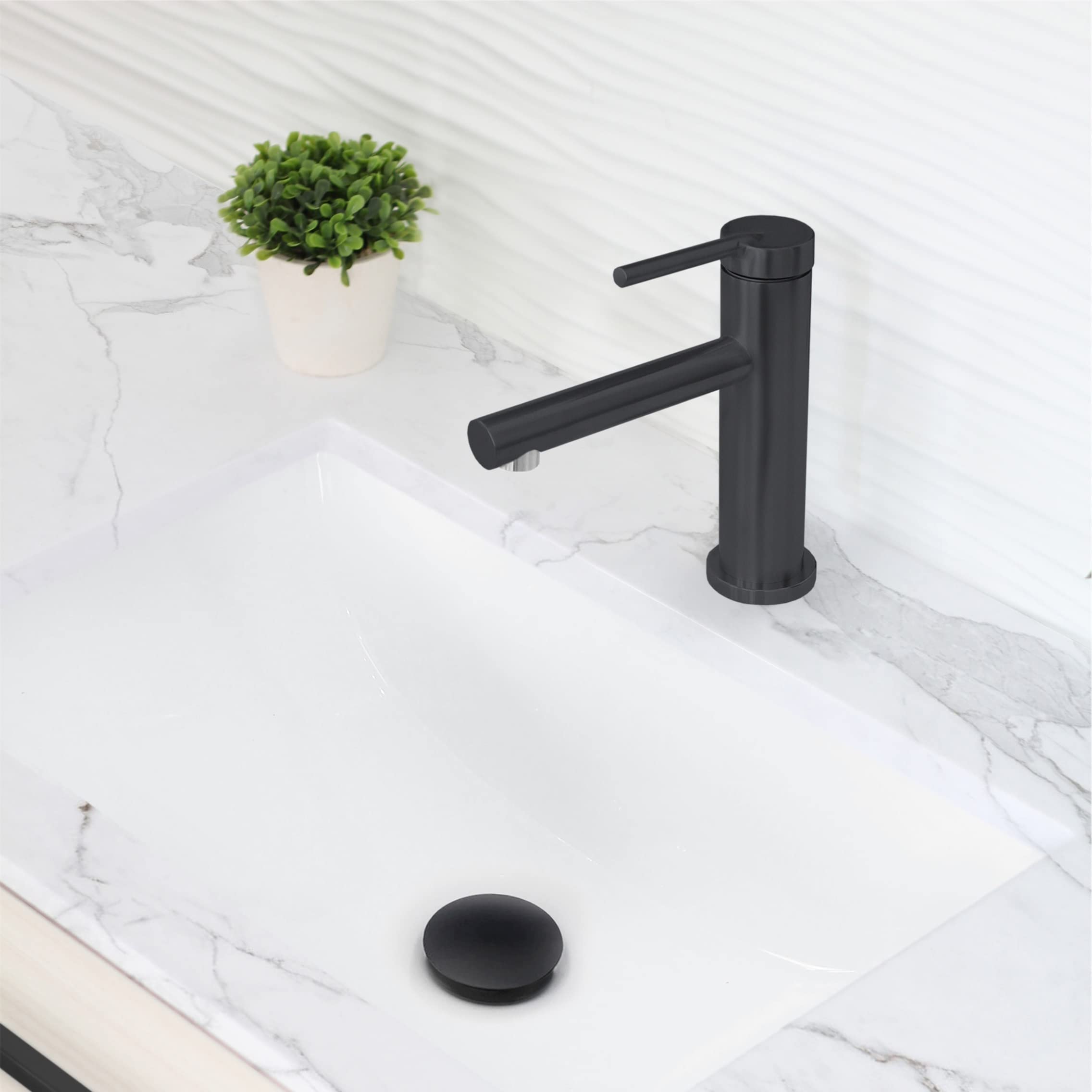 Stylish Single Handle Bathroom Faucet - Solid Stainless Steel 1 Hole Vanity Sink Faucet with Matte Black Finish (Model B-108N) - Perfect for Modern Bathroom Renovations & Small Space Sinks