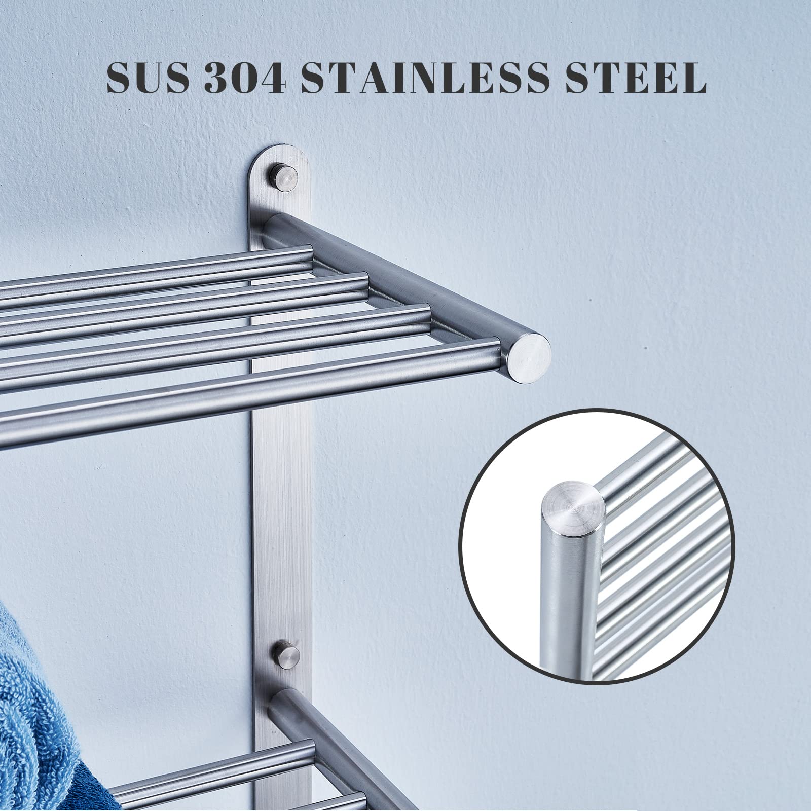 24-Inch 3-Tier Stainless Steel Bathroom Towel Rack - Wall Mounted Hotel Style Towel Bar with Shelves, Brushed Nickel Finish for Bathroom, Spa & Luxury Home Decor