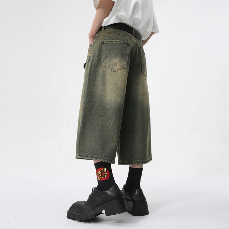 American Style Denim Shorts for Men - High Street Straight Calf-Length Jeans | Summer Fashion Casual Wear | Perfect for Outdoor Activities, Beach Trips & Street Style