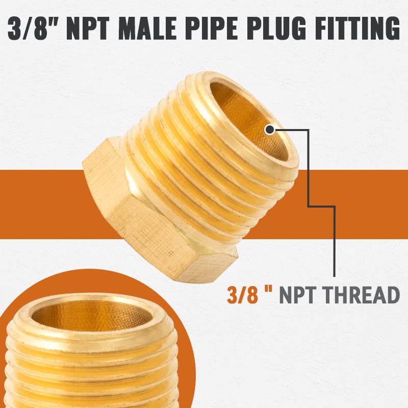 SUNGATOR 3/8 Inch NPT Male Brass Hex Thread Fitting - 2PCS Socket Pipe Plug for Plumbing, Hydraulic Systems & DIY Projects