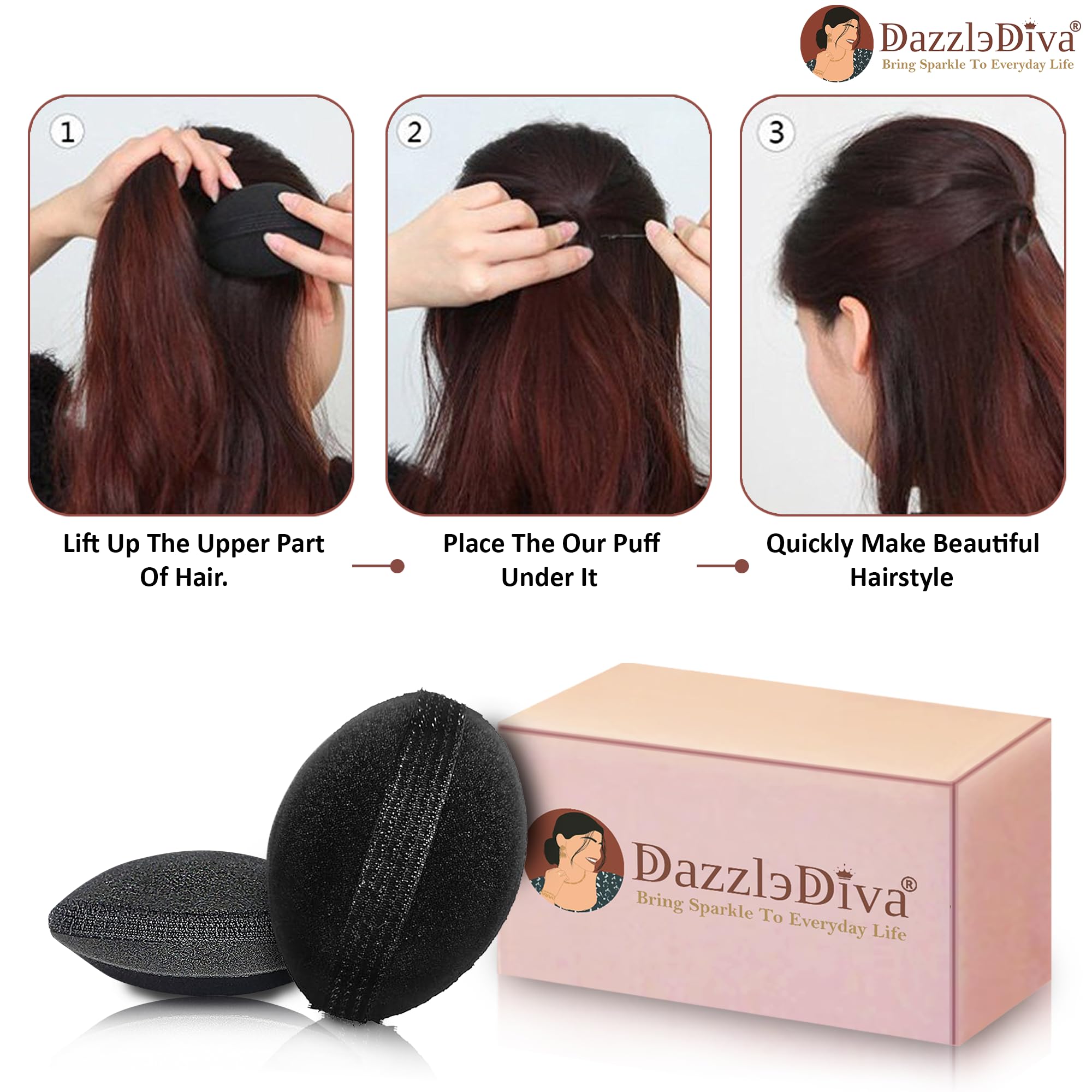 DazzleDiva Hair Sponge Bun Maker - 2PCS Invisible Fluffy Hair Pads for Women | Perfect for Puff Hairstyles, Princess Styling & Crown Shapers | Great for Weddings, Parties & Everyday Elegant Looks