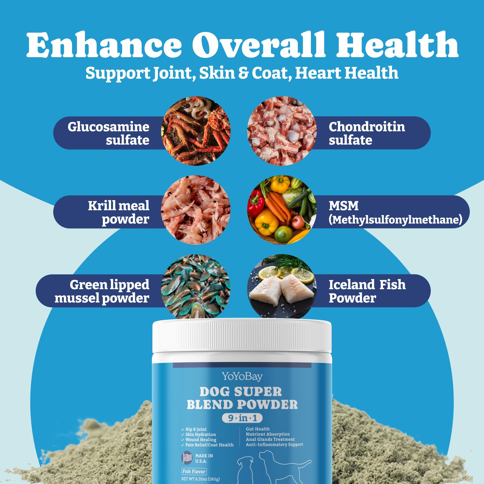 Premium 9-in-1 Dog Supplement Powder with Iceland Fish Oil - Multivitamin for Gut Health, Hip & Joint Support - 6.35oz Fish Flavor - Perfect for Active Dogs & Senior Canine Wellness