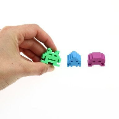 Kikkerland Space Invader Erasers Set of 3 - Fun Novelty Pencil Erasers for School, Office & Art Projects - Retro Video Game Themed Collectible Erasers for Kids & Adults