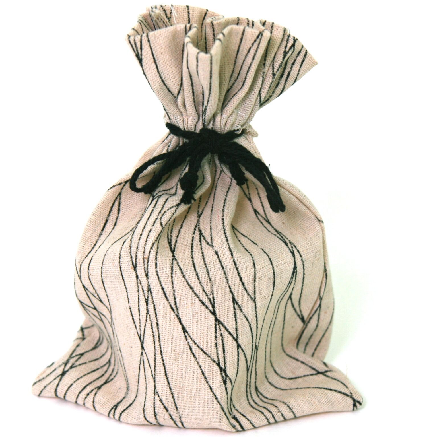 Natural Jute Gift Bags for Weddings, Parties & Holidays - Reusable Fabric Pouches for Candles, Wine Bottles & Gifts (Beige/Black, Small 9
