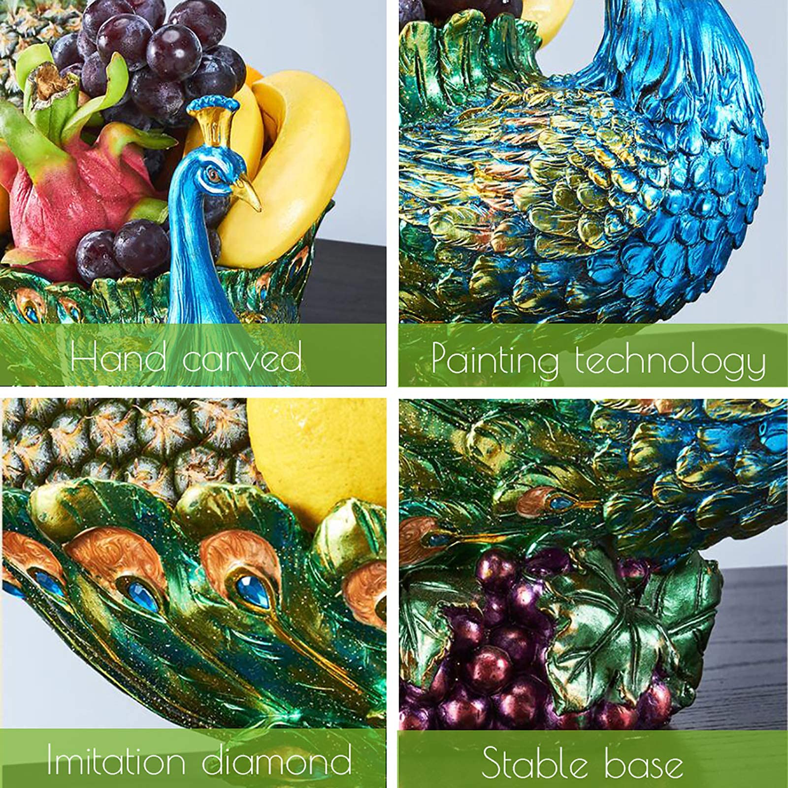 Hand Carved Resin Peacock-Shaped Fruit Tray - 44x26x26cm Decorative Animal Desktop Snack Serving Dish for Candy, Dried Fruits & Nuts Storage | Perfect for Home Decor, Party Snack Display and Gift Giving