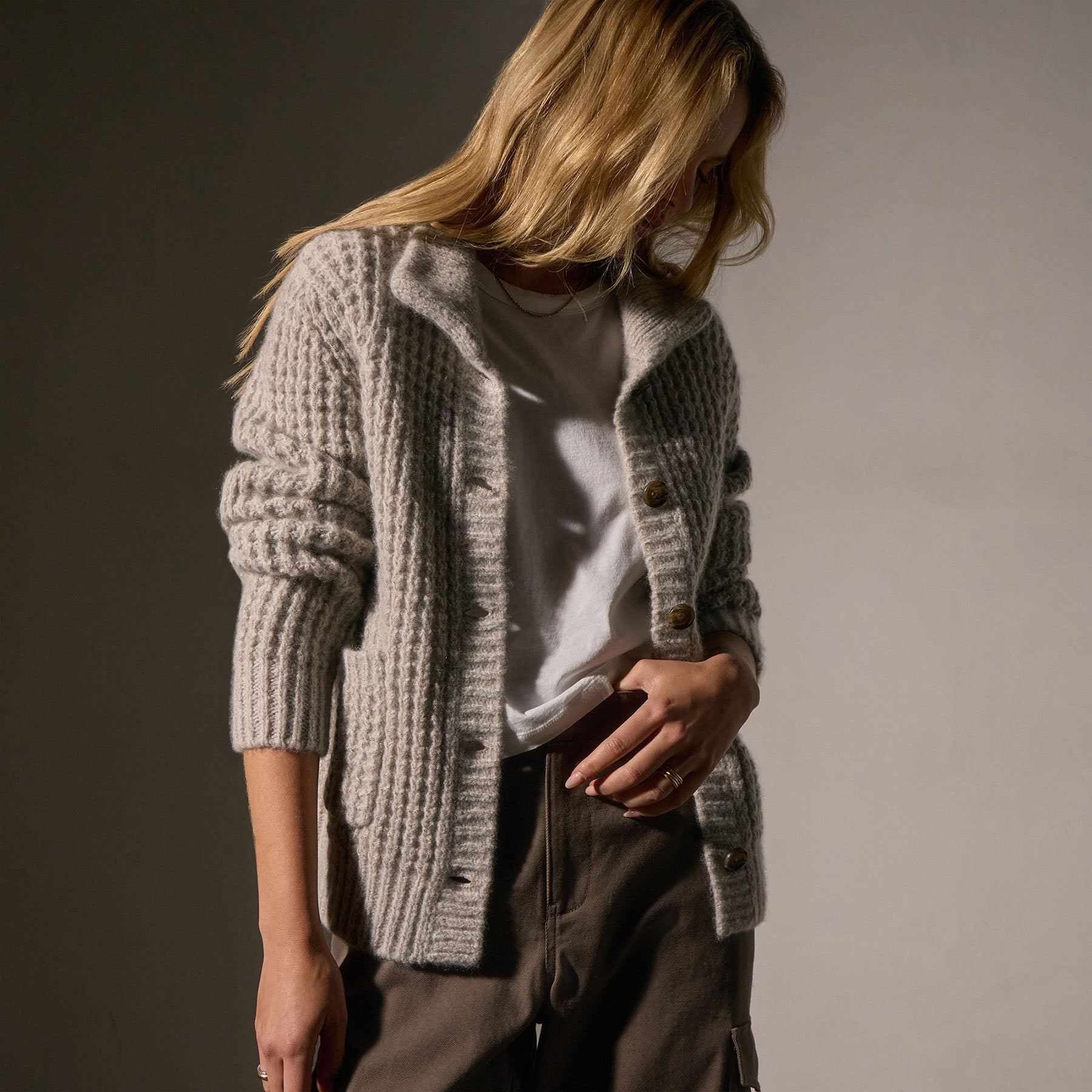 Luxury Cashmere Chunky Waffle Knit Cardigan for Women - Soft & Warm Hazel Brown Sweater | Perfect for Fall, Winter & Cozy Home Wear