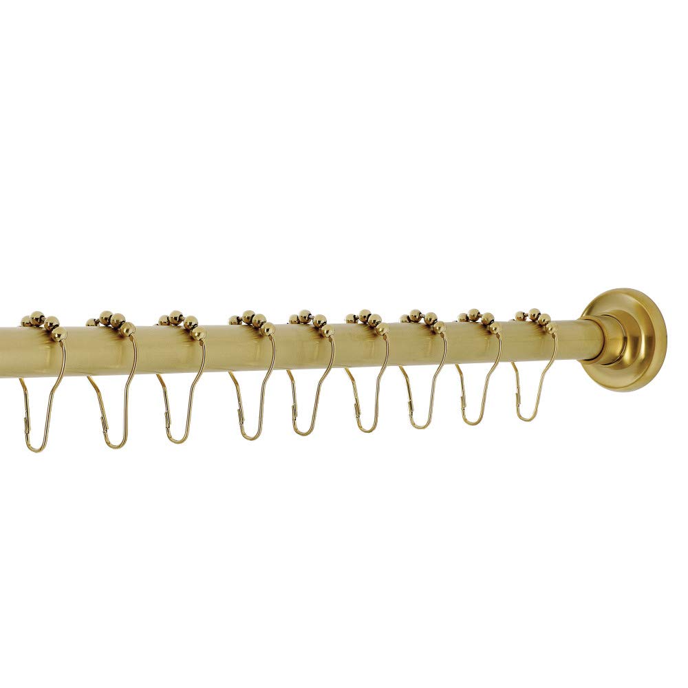 Kingston Brass KSR607 Edenscape 72-Inch Adjustable Stainless Steel Shower Curtain Rod with Rings - Brushed Brass Finish for Bathroom & Shower Decor - Perfect for Modern Homes, Apartments, and Hotels