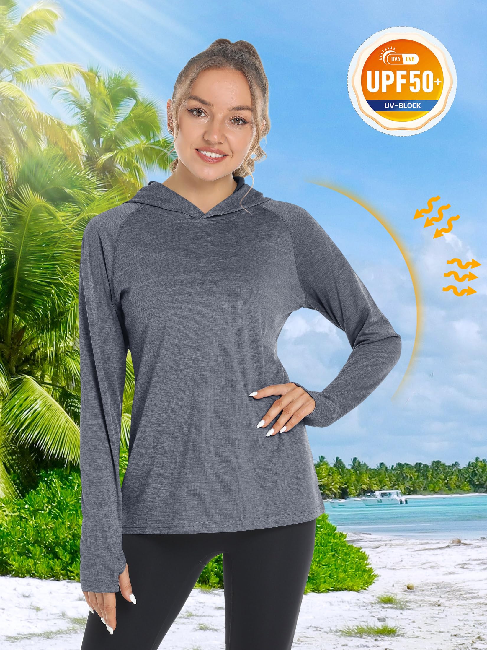 TACVASEN Women's UPF50+ Sun Protection Long Sleeve Hiking Shirt - Lightweight Athletic Hoodie for Summer Outdoor Activities (Dark Grey) - Perfect for Hiking, Camping & Beach Wear