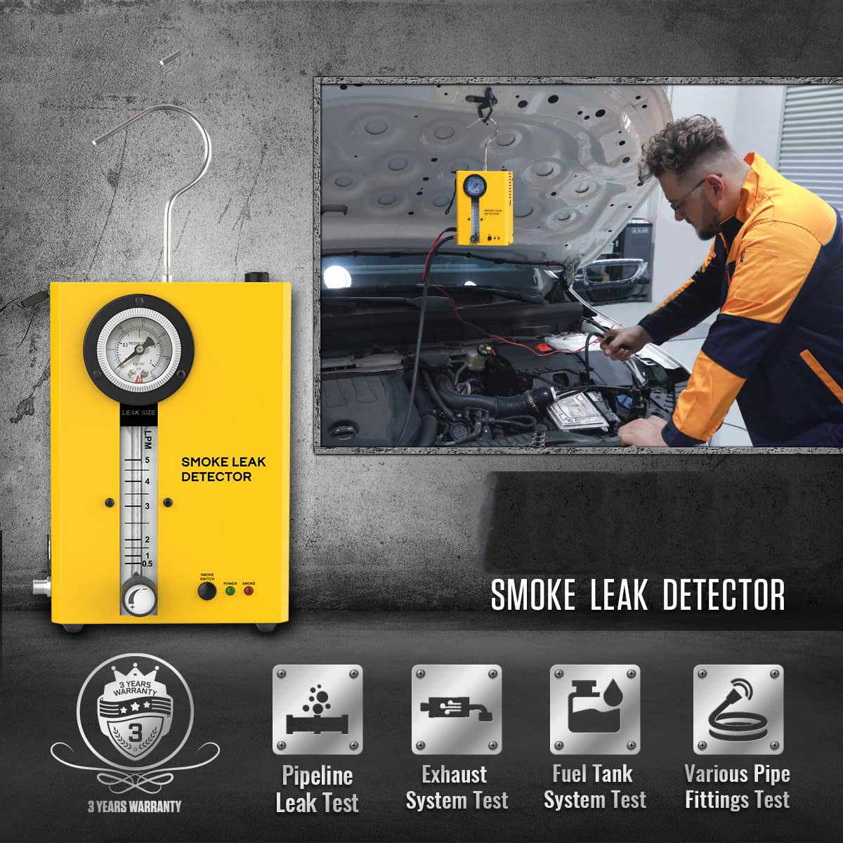 SDT203 EVAP Vacuum Diagnostic Leak Detector - Automotive Smoke Machine Tester for 12V Vehicles with Pressure Gauge & Adjustable Flow Meter | Portable Fuel Pipe Leakage Detection | Perfect for Auto Repair Shops & DIY Car Maintenance