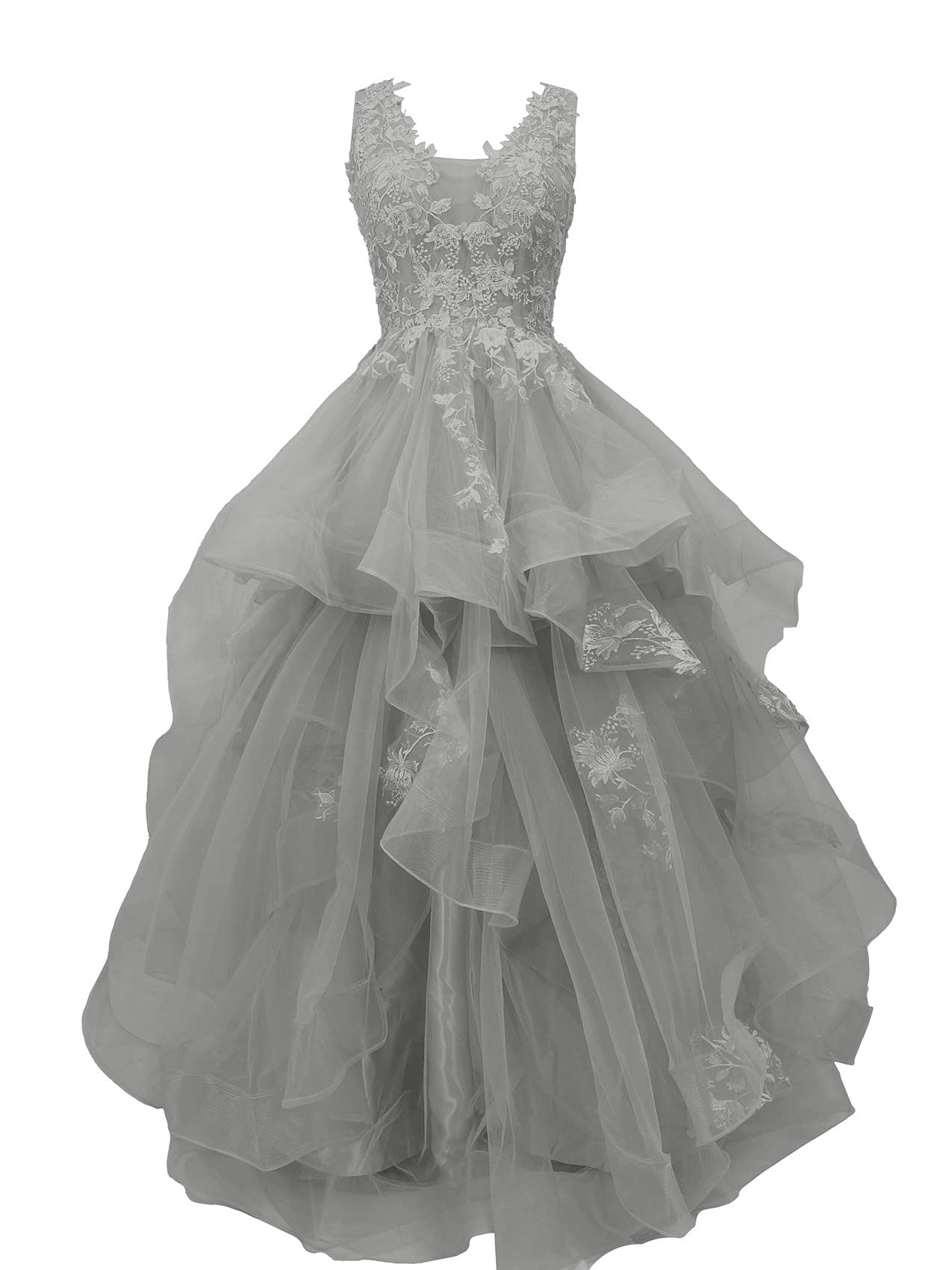 Elegant Women's Long Prom Dresses Ball Gown with V-Neck & Tulle Ruffles - Formal Evening Gown for Princess Party, Homecoming, Wedding Guest & Special Occasions