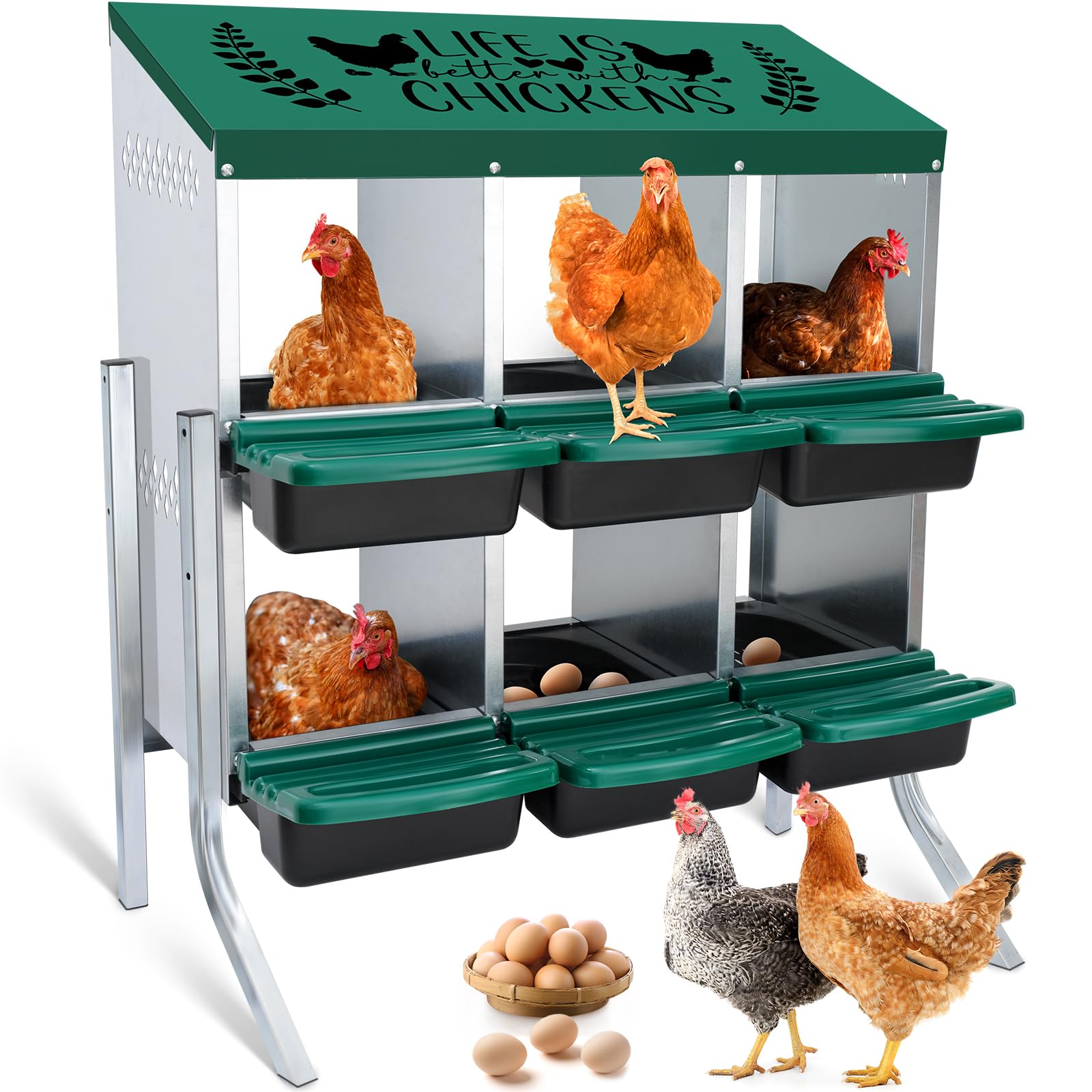 Tgeyd Nesting Boxes for Chickens - 6 Hole Chicken Egg Laying Box with Perch - Brooder Box for Up to 24 Hens - Perfect for Chicken Coops, Poultry Farms & Backyard Flocks