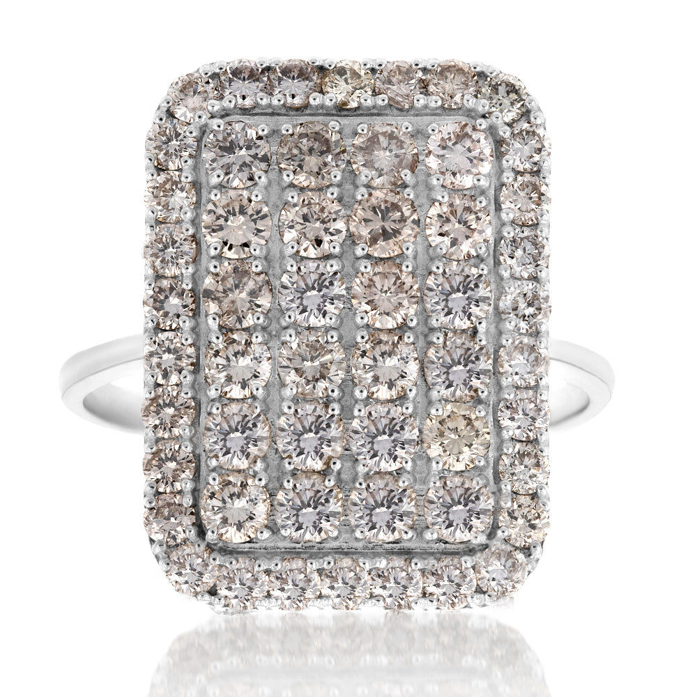 18ct White Gold 2 Carat Diamond Rectangle Cluster Ring for Women | Elegant Wedding, Engagement & Anniversary Jewelry Gift