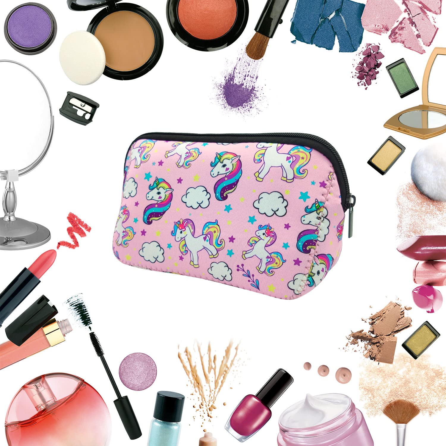 Waterproof Neoprene Cosmetic Bag with Zipper - Travel Toiletry & Makeup Organizer Pouch for Women & Girls - Perfect for Gym, Vacation, and Daily Essentials Storage