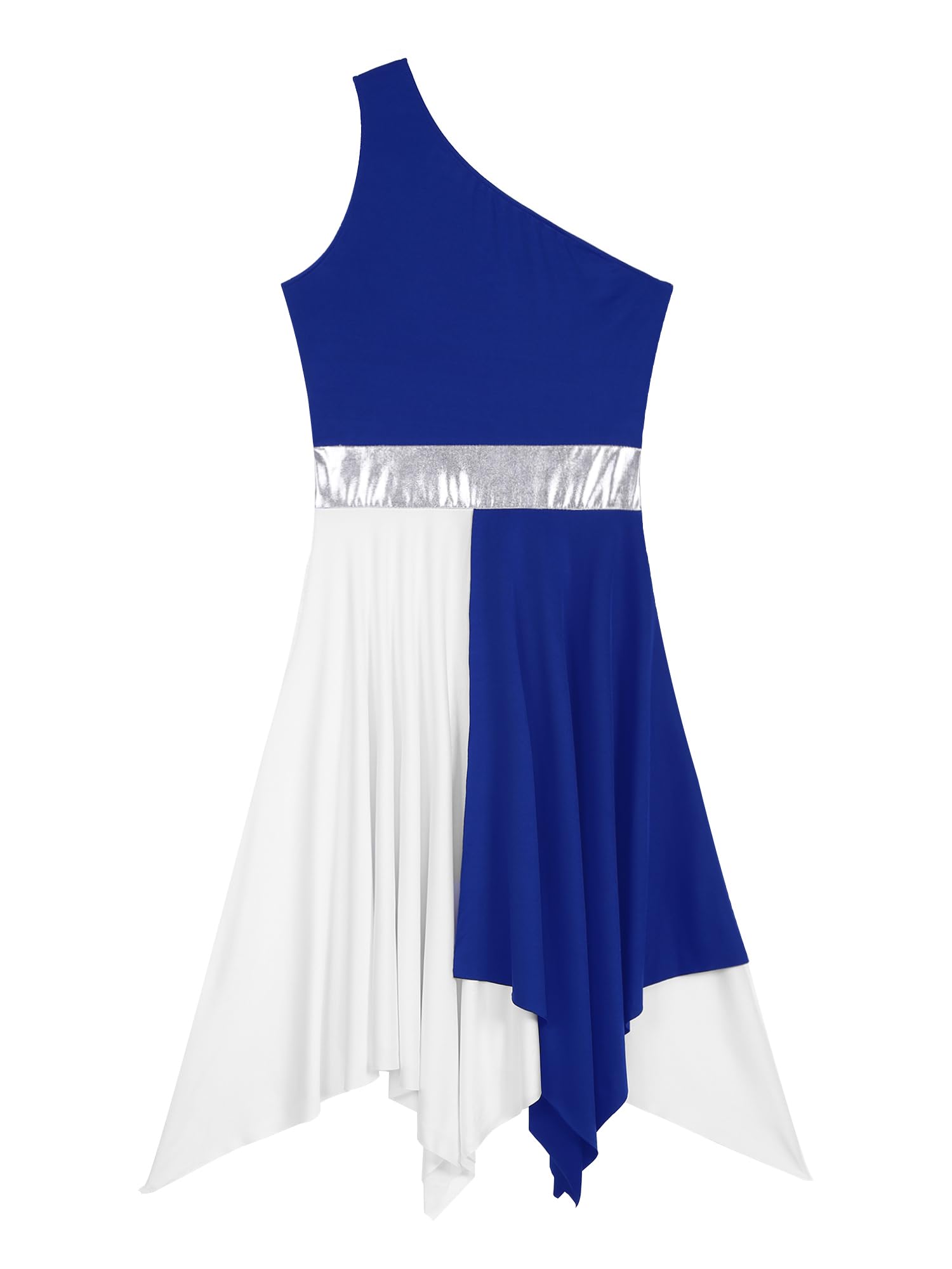 JEYPINMI Women's One Shoulder Liturgical Praise Dance Dress - Elegant Worship Lyrical Costume for Church Performances and Spiritual Events