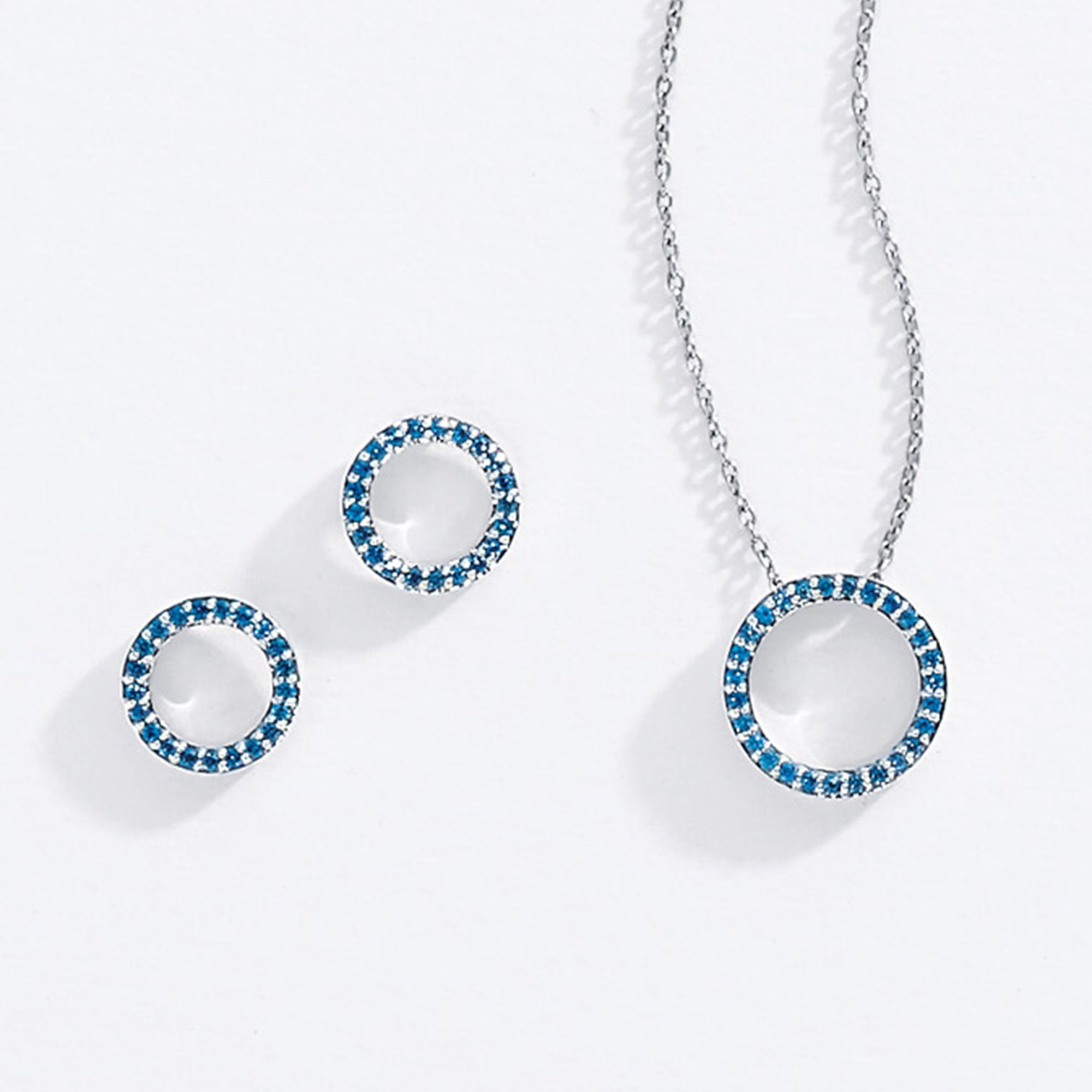 Blue Sapphire Open Circle Earrings for Women – Sterling Silver Dangle Hoop Earrings – Elegant Jewelry Gift for Her – Perfect for Weddings, Parties & Everyday Wear
