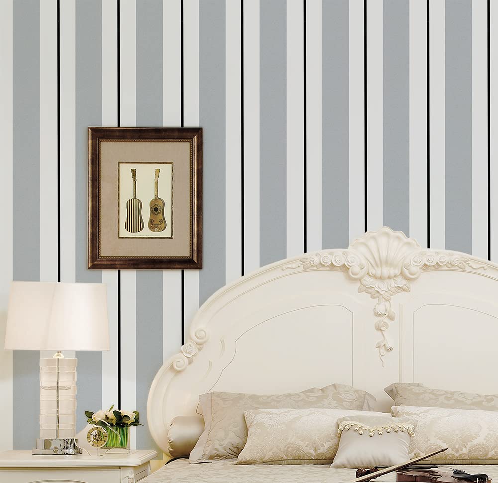Y13403 Silver White Black Stripe Peel and Stick Wallpaper - 17.7