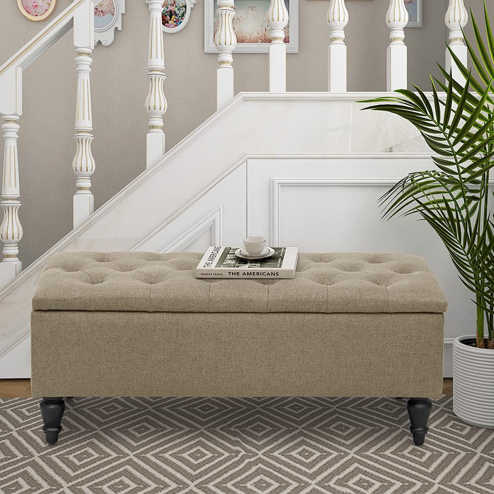 MAYPEX 38 Inch Tufted Rectangular Storage Ottoman Bench - Coffee Table with Smooth Hinge Lid, Multi-Purpose Seat for Living Room, Bedroom & Office - Beige | Perfect for Extra Seating, Hidden Storage & Home Decor