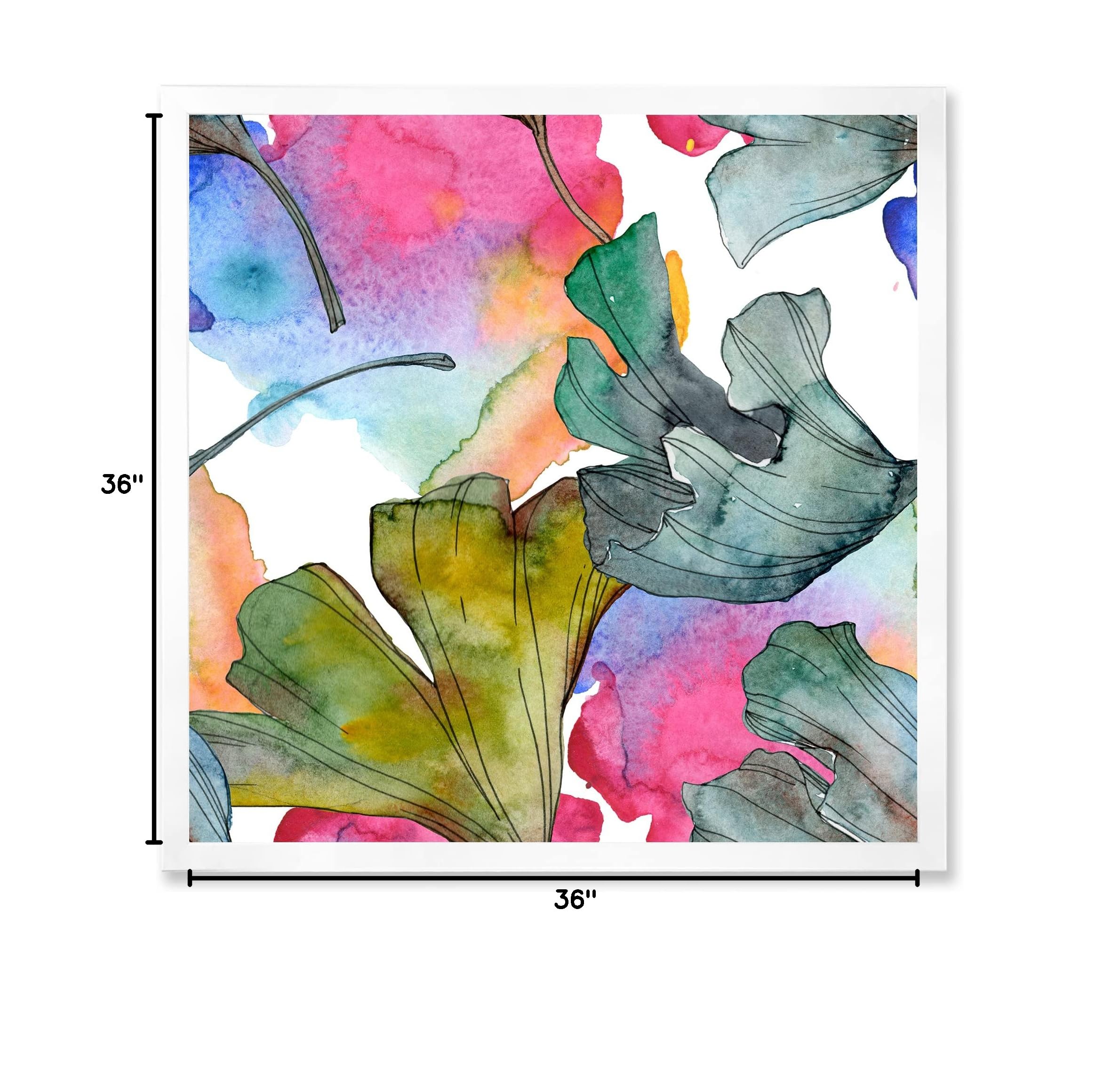 DesignQ Ginkgo Biloba Leaf Foliage Traditional Framed Wall Art - Elegant Botanical Home Decor for Living Room, Bedroom & Office