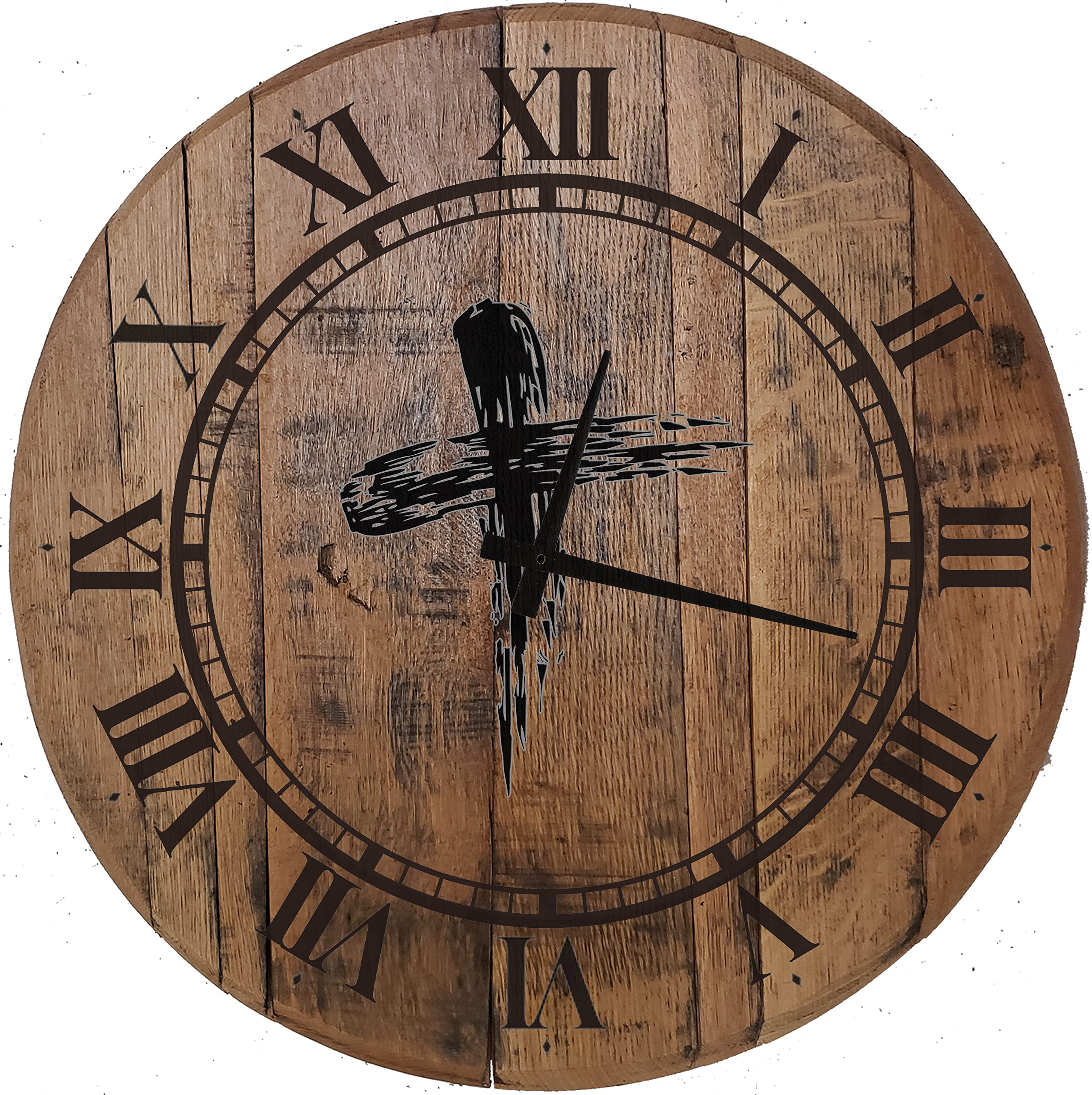 EVH Prints 22 Inch Wood Wall Clock with Jesus Cross - Handcrafted Christ Religion God Theme from Authentic Whiskey Barrel Head - Perfect for Home Decor, Church Gifts & Christian Wall Art