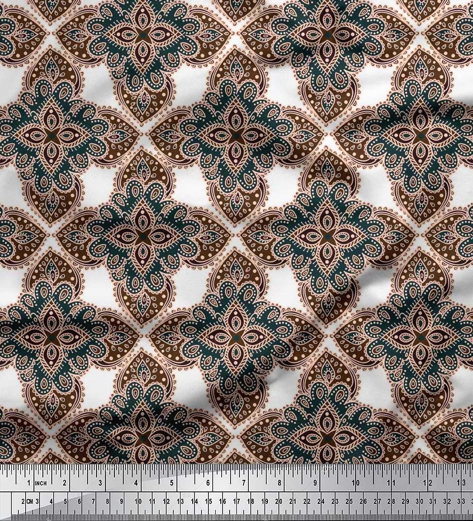 Soimoi Moss Georgette Brown Fabric by The Yard - 42 Inch Wide Floral Ethnic Print Material for Dresses, Scarves & DIY Crafts - Delicate Whimsical Patterns for Apparel Design & Home Decor Projects