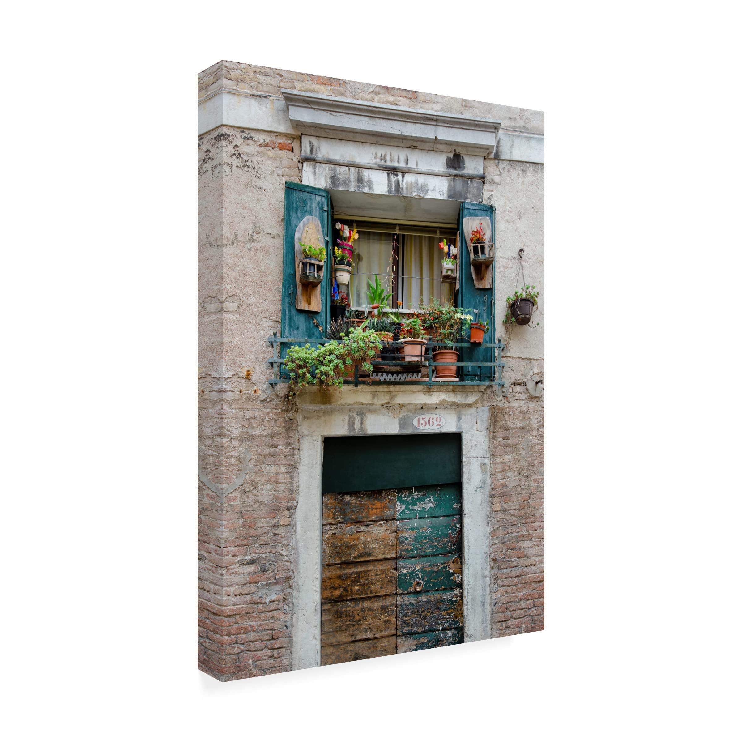 Laura DeNardo 'Italian Window Flowers I' Floral Canvas Wall Art - Handmade Oil Painting Reproduction for Living Room, Bedroom & Office Decor