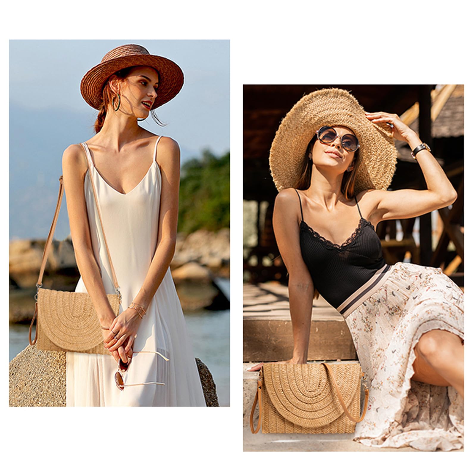Women's Woven Straw Tote Bag with Magnetic Buckle - Handmade Beach Bag for Travel, Summer Vacation & Party Essentials | Perfect for Beach Outings, Picnics & Shopping