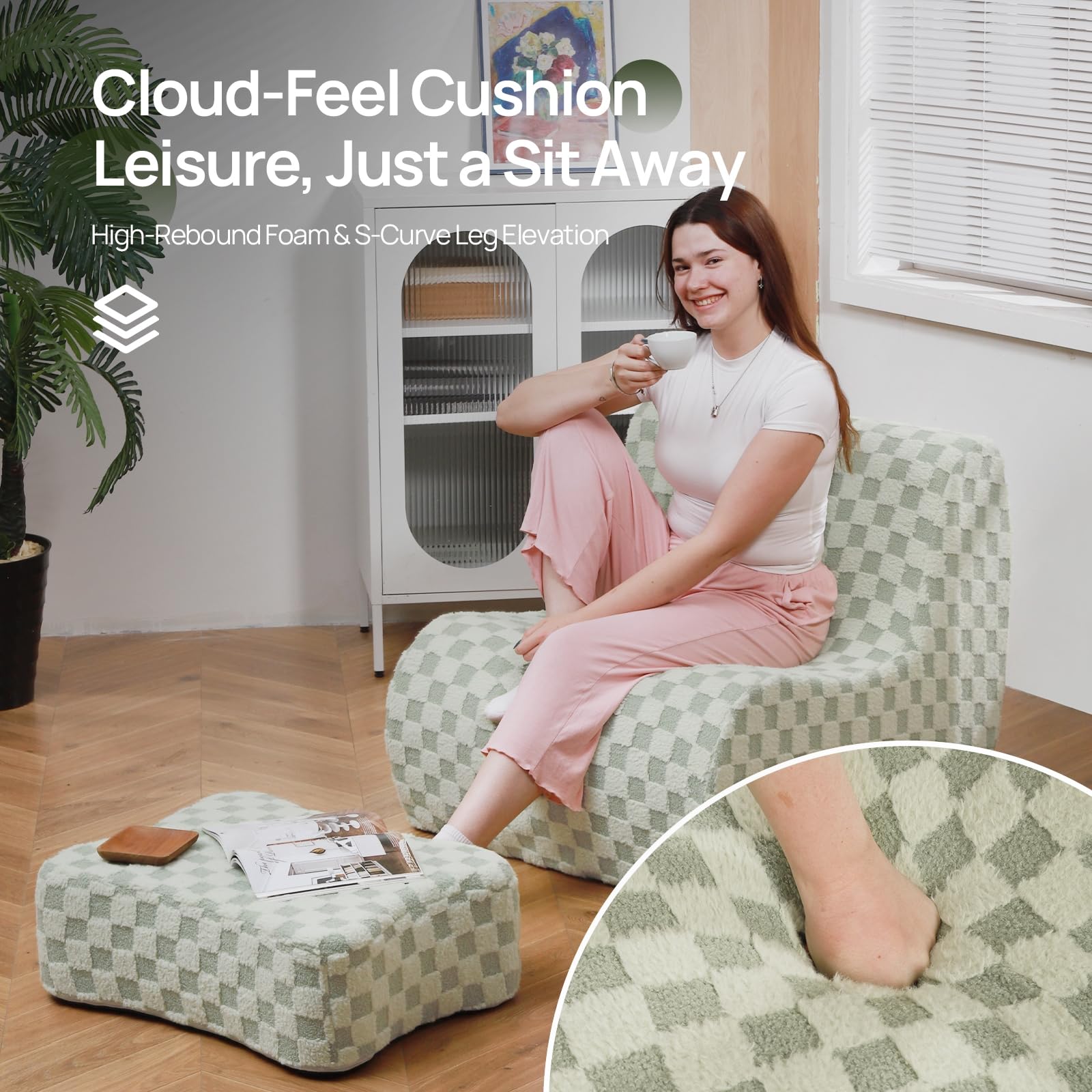 Comfortable Bean Bag Chair with Footstool - Modern Lazy Sofa Chair for Adults, Cozy Floor Seating for Living Room & Bedroom - Mint Green - Perfect for Relaxing, Gaming, and Movie Nights