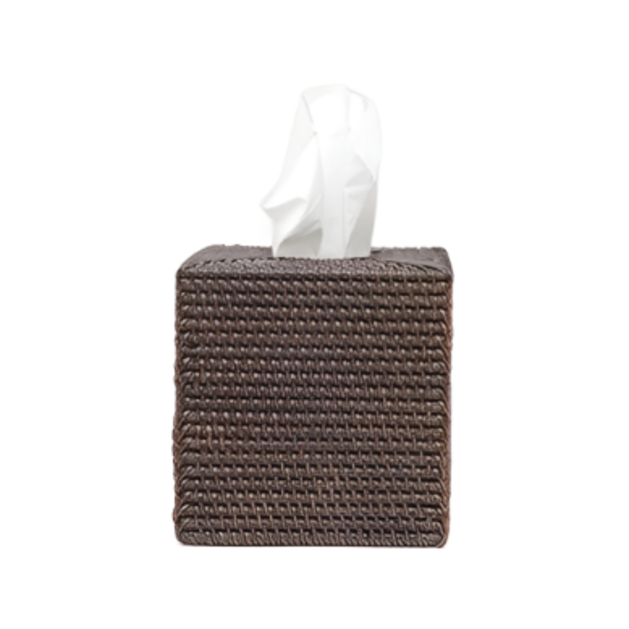 Dalton Woven Rattan Rectangular Wastebasket - Coffee Brown Trash Can with Optional Tissue Box Holder | Eco-Friendly Home Office & Bathroom Storage Bin