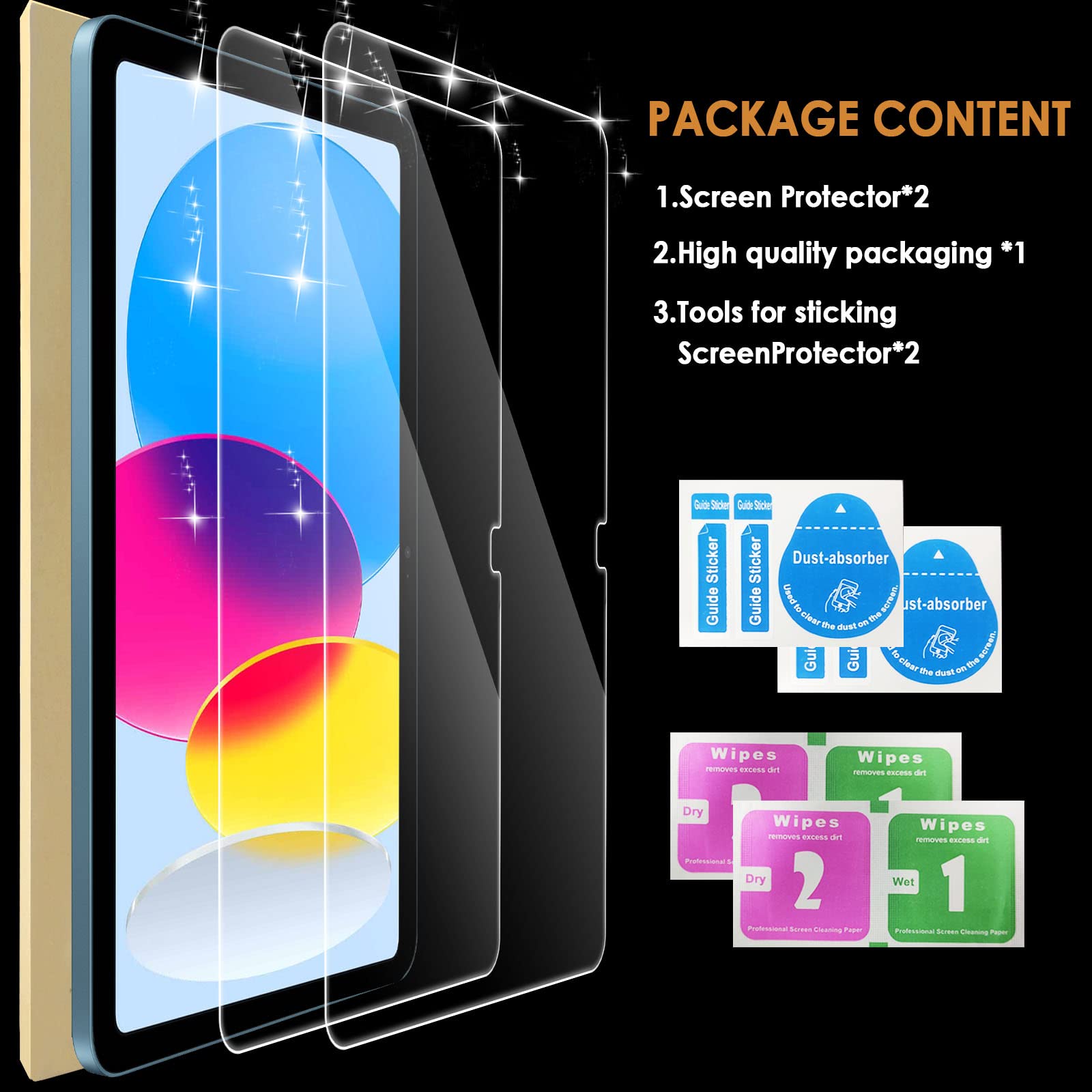2 Pack Tempered Glass Screen Protector for iPad 11th/10th Gen (2025/2022) 10.9