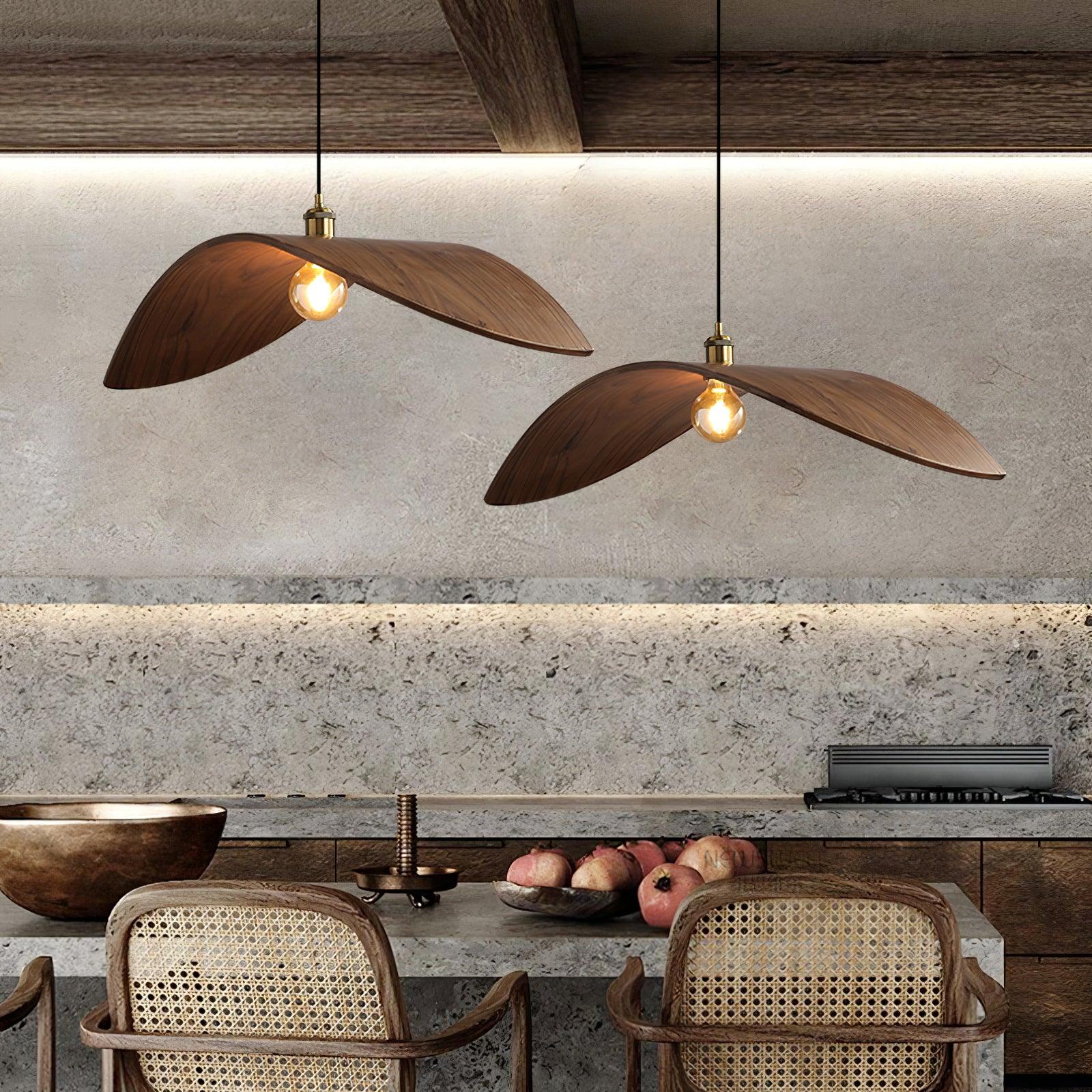 Handmade Curve Wooden Pendant Light - Modern Scandinavian Style Hanging Lamp for Dining Room, Kitchen Island & Bedroom Decor