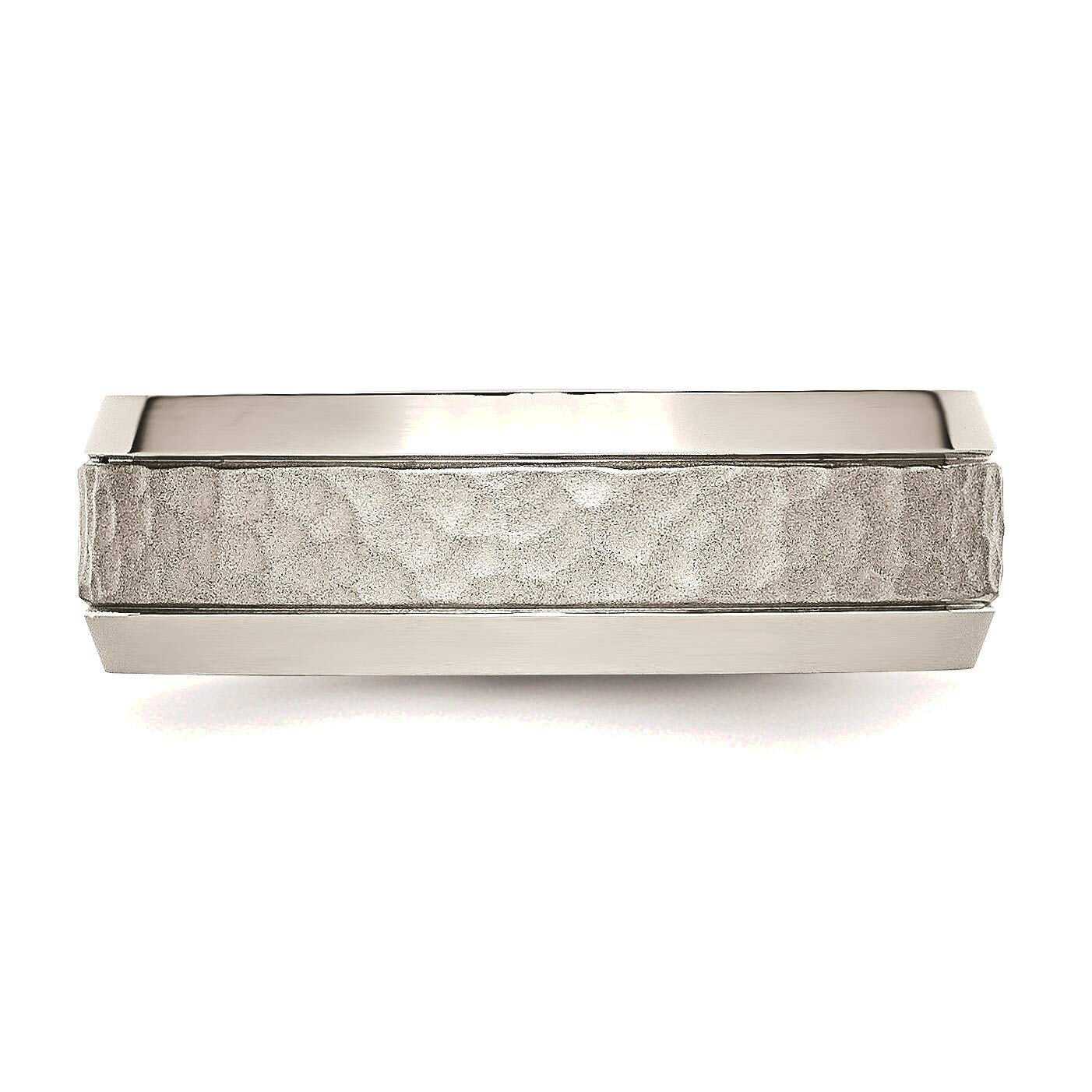 Bonyak Stainless Steel Hammered Band Ring - 7.50mm Brushed & Polished Finish - Size 11 - Durable Wedding Band, Anniversary Gift for Him, Everyday Jewelry for Men