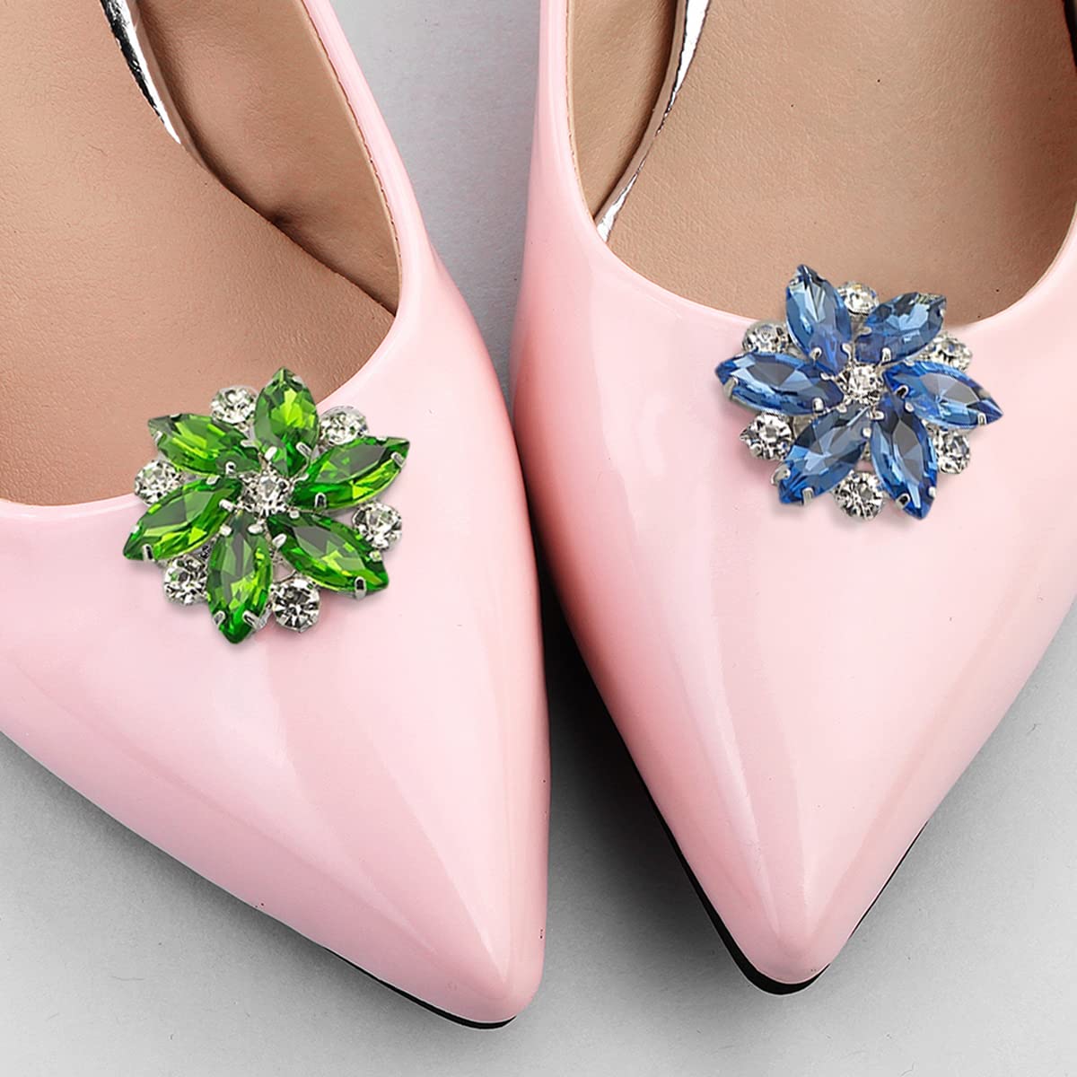 Exquisite Detachable Shoe Clips - 6 Petal Rhinestone Flower Shoe Accessories for Wedding, Party & Prom (16 Colors) - Perfect for Bridal Shoes, Evening Bags & Special Occasion Outfits