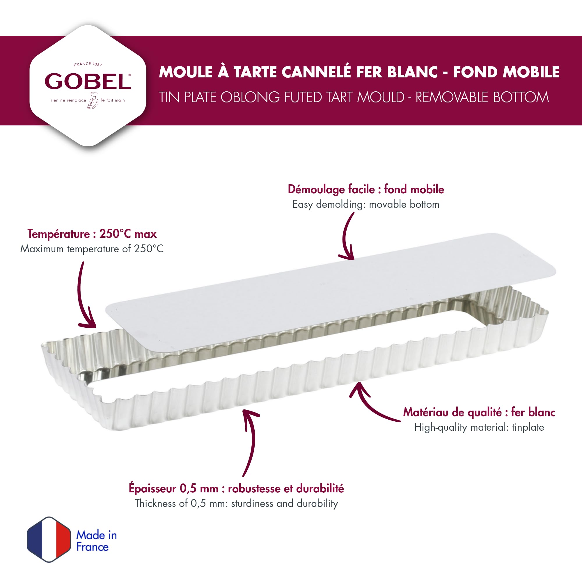 Premium Gobel Rectangular Tart Pan - 4 × 14 Inches Non-Stick Baking Sheet for Perfect Pastries, Pies & Quiches | Ideal for Home Bakers & Professional Chefs | Great for Holidays, Parties & Family Gatherings